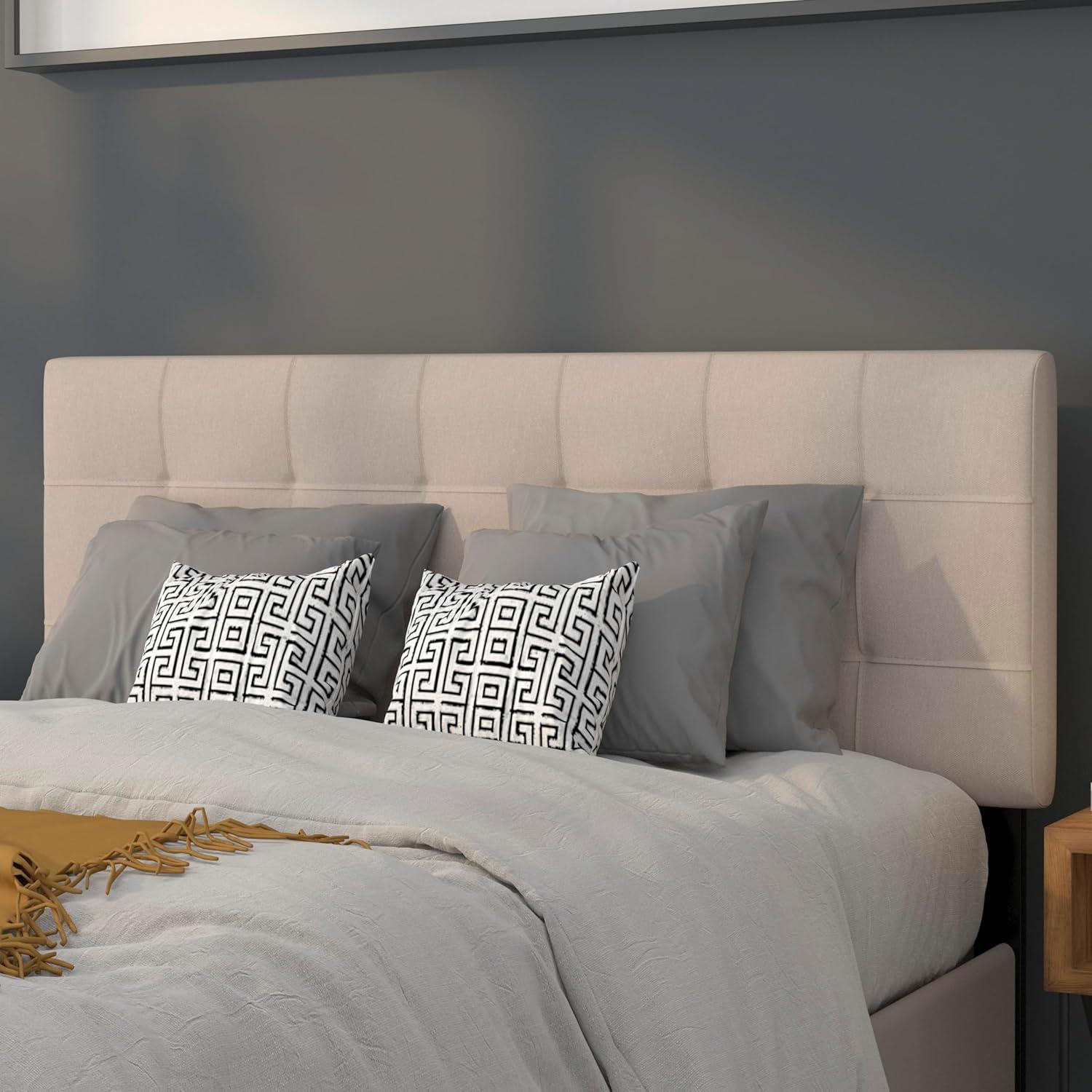 Emma and Oliver Quilted Tufted Upholstered Full Size Headboard in Beige Fabric