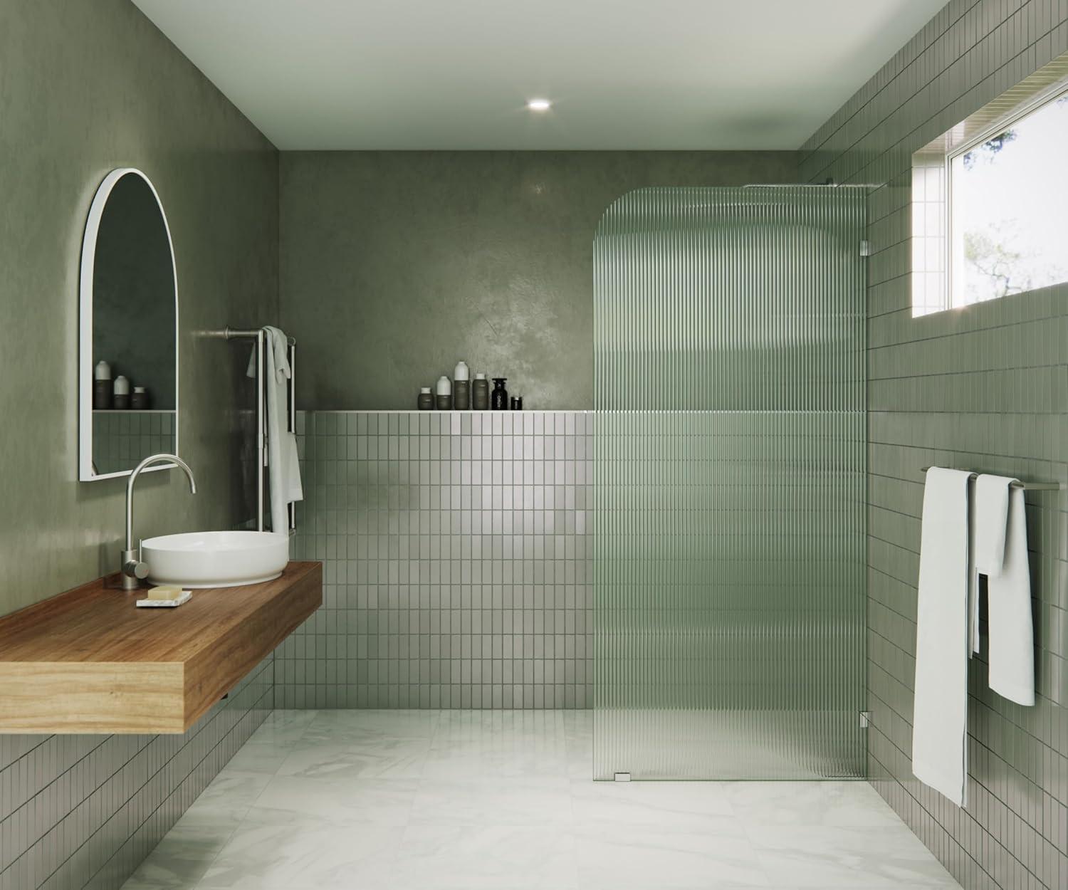 Glass Warehouse  36" x 78" Frameless Shower Door - Single Fixed Panel Fluted Frosted Radius Matte Black 36 Inch - Right Matte