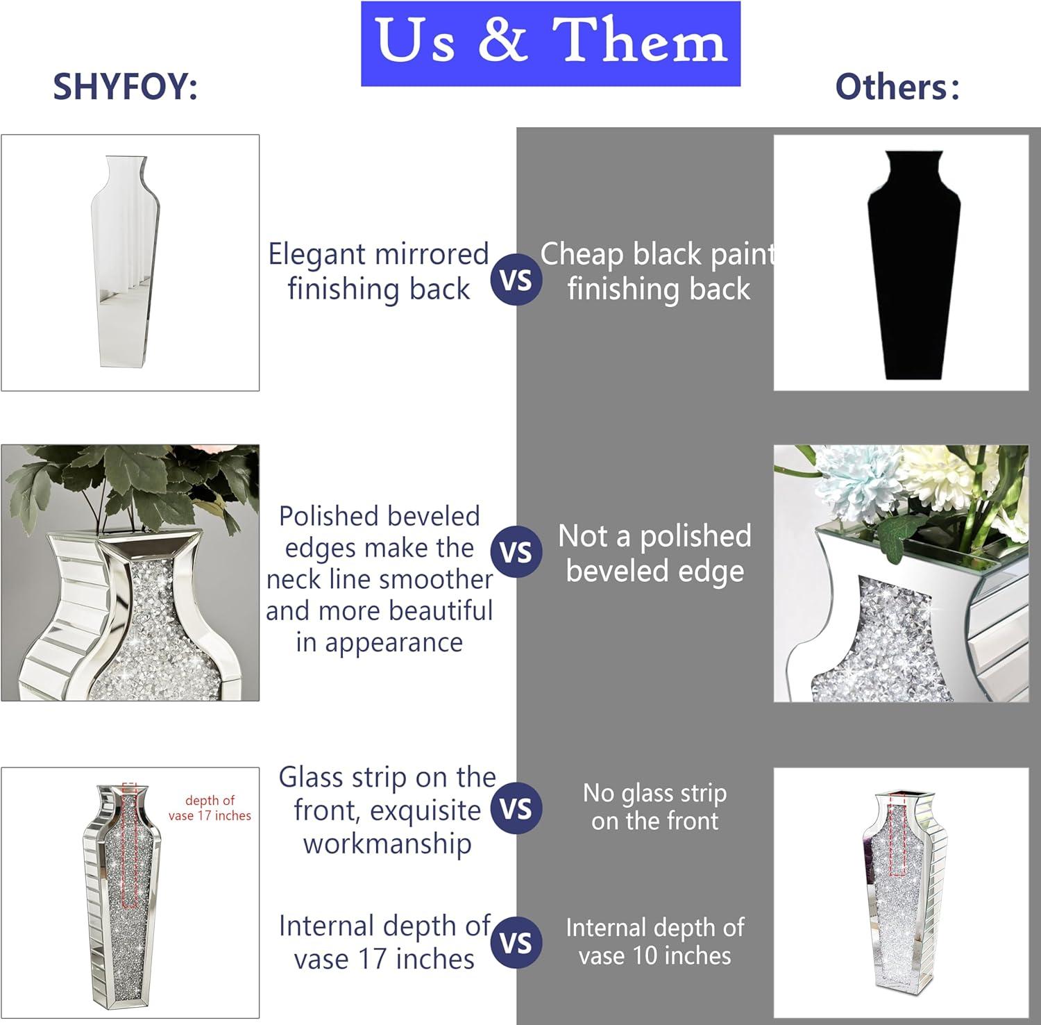 SHYFOY Tall Crushed Diamond Floor Vase Large Silver Mirror Vases for Decor Living Room Floor, Luxury Container for Dried Flower Arrangements Decor, 26.8 inches