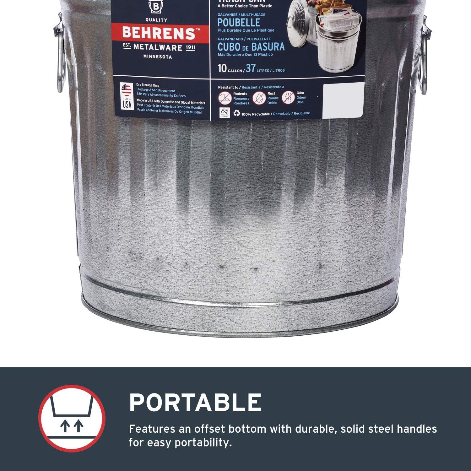 Behrens 6210 Trash Can, 10 gal Capacity, 16-1/2 in H, Steel