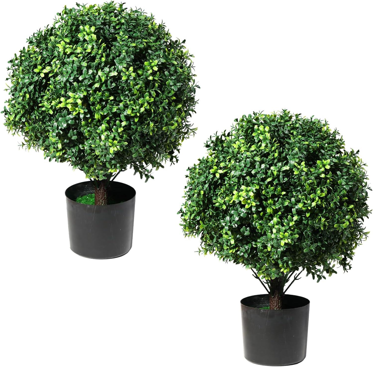 22'' Green Plastic Potted Eucalyptus Topiary Trees Set of 2