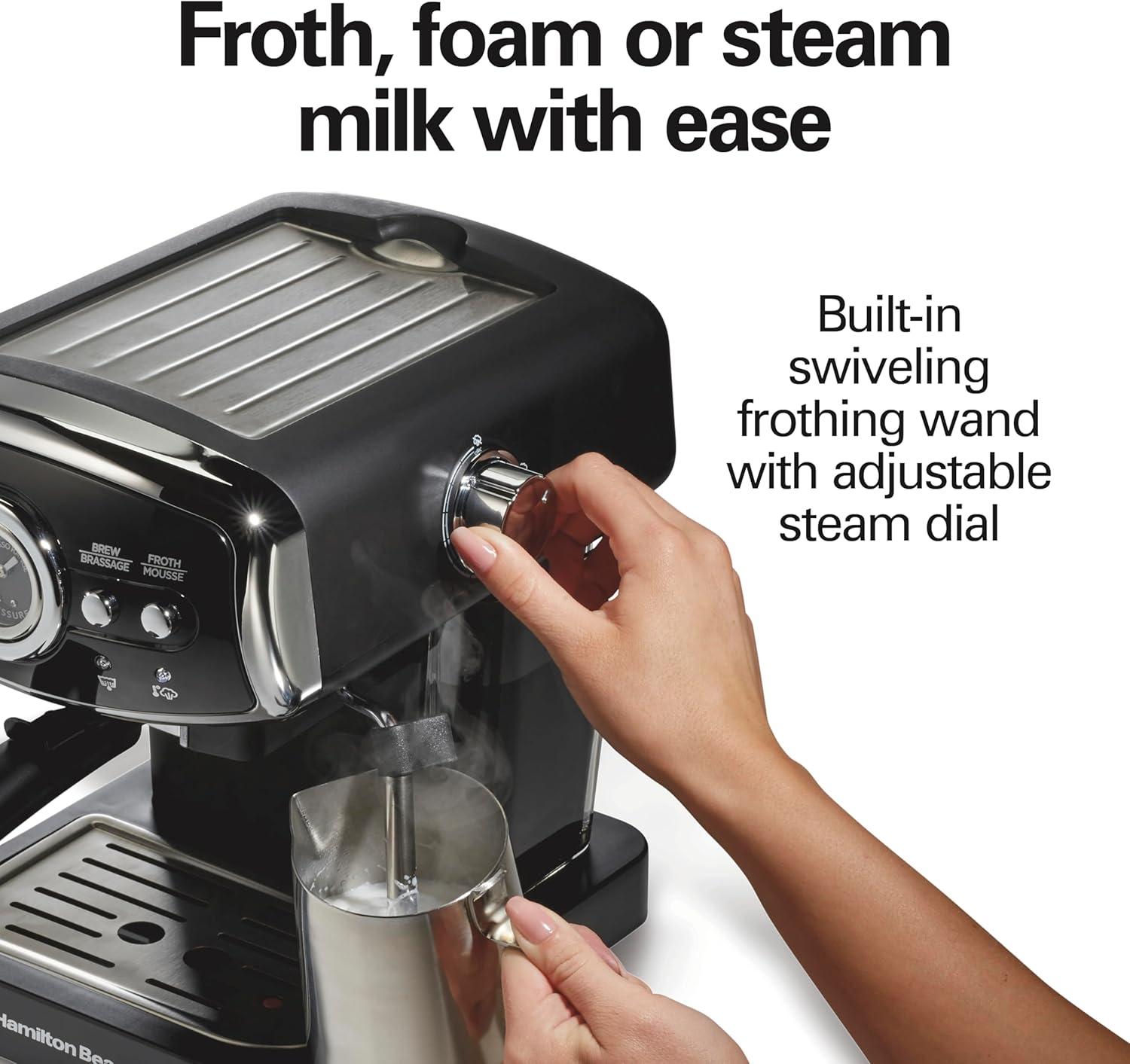 Hamilton Beach Hamilton Beach Slide & Lock Espresso Maker 15 Bar Pump Black With Chrome Accents