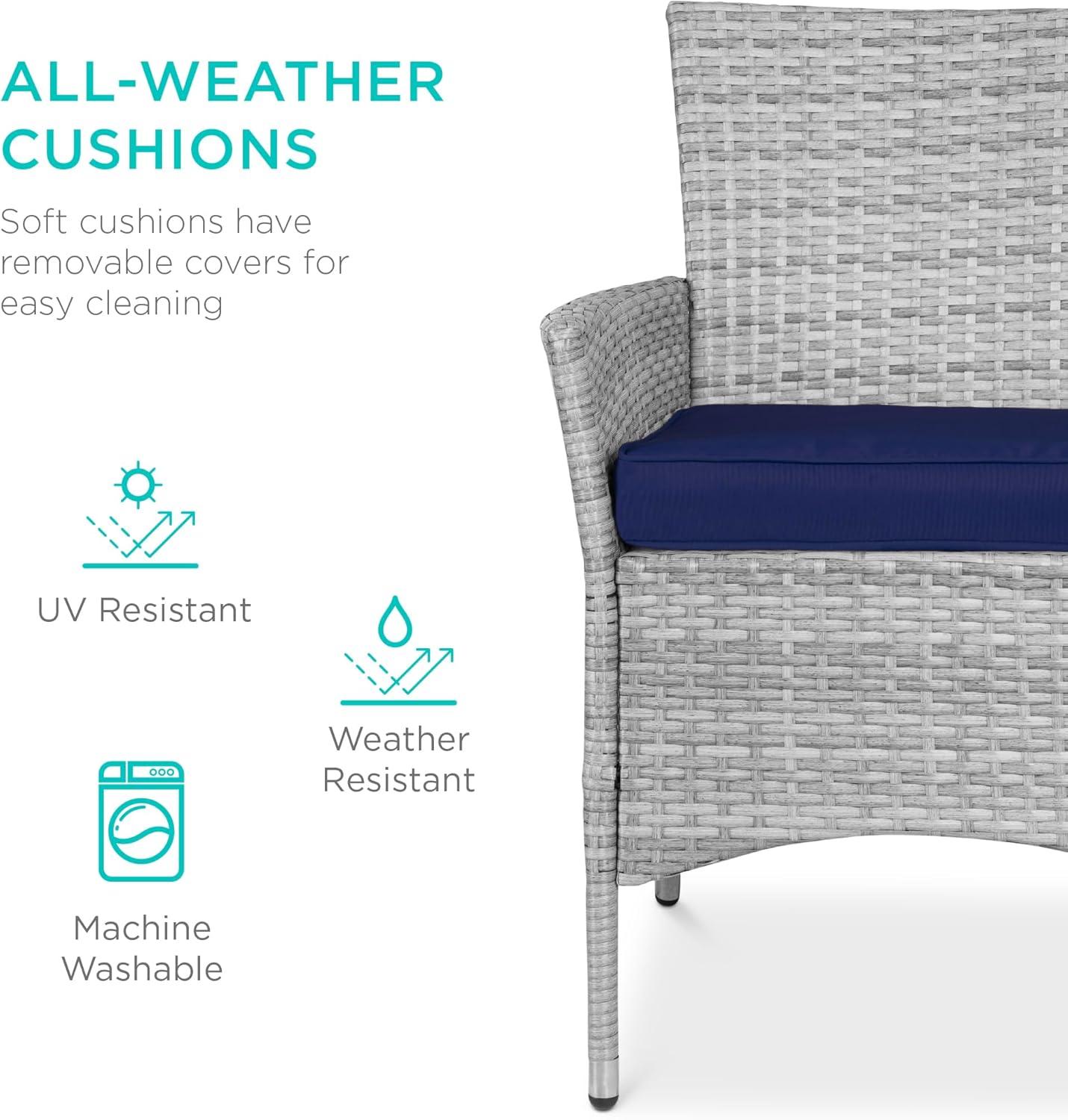 Best Choice Products 5-Piece Indoor Outdoor Wicker Patio Dining Table Furniture Set w/ Umbrella Cutout, 4 Chairs - Navy