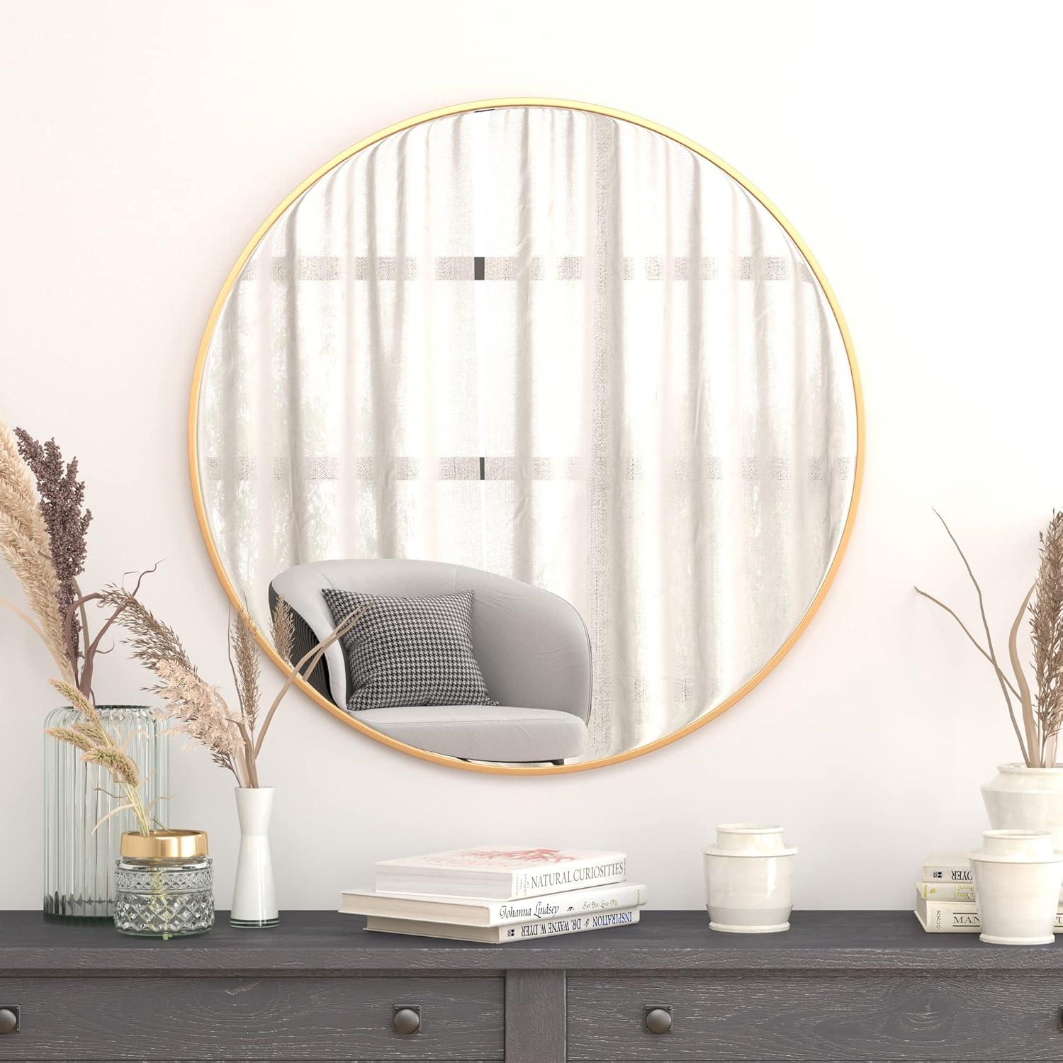 Flash Furniture Modern Round Wall Mounted Mirror, Gold