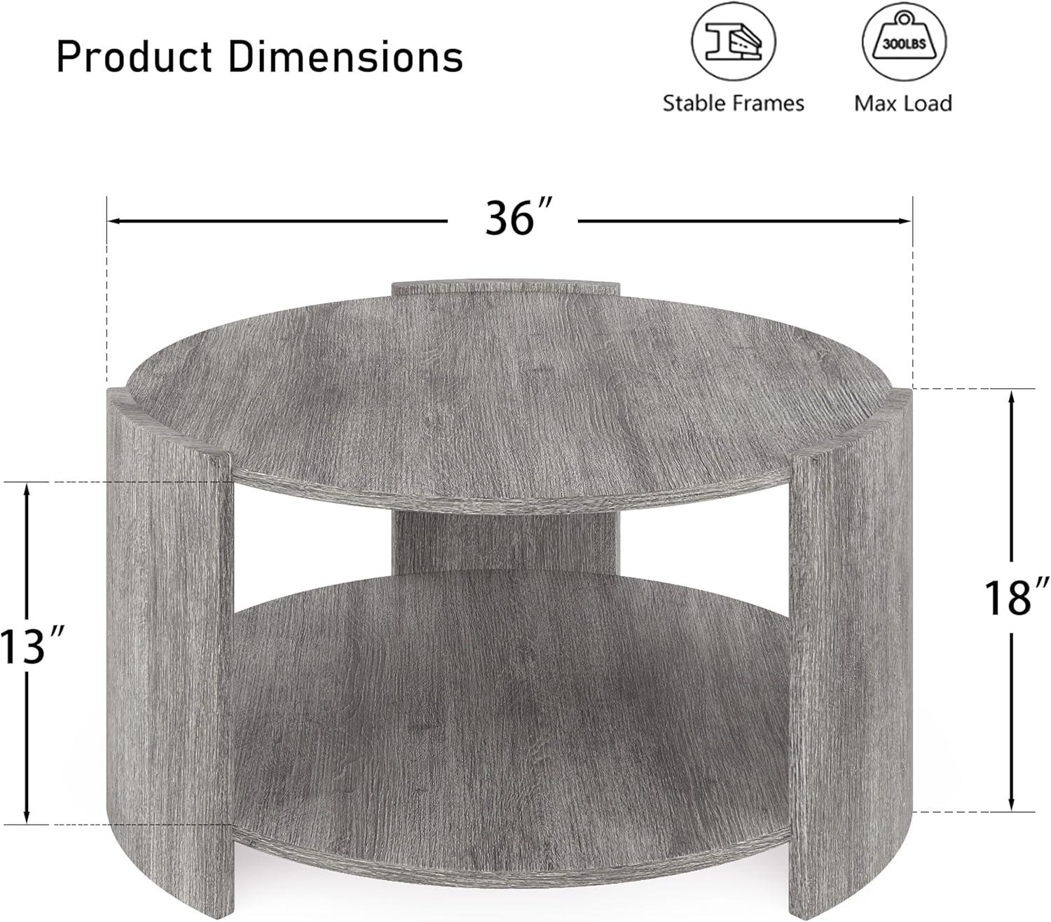 Michaelee Round Coffee Table, 36" Rustic Modern Circle Coffee Tables with 2 Tier Storage Shelf, Cocktail Table for Living Room Apartment