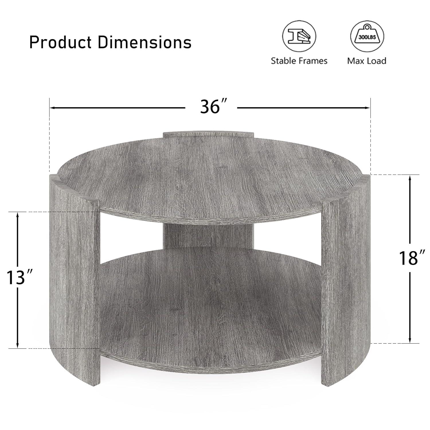 Michaelee Round Coffee Table, 36" Rustic Modern Circle Coffee Tables with 2 Tier Storage Shelf, Cocktail Table for Living Room Apartment