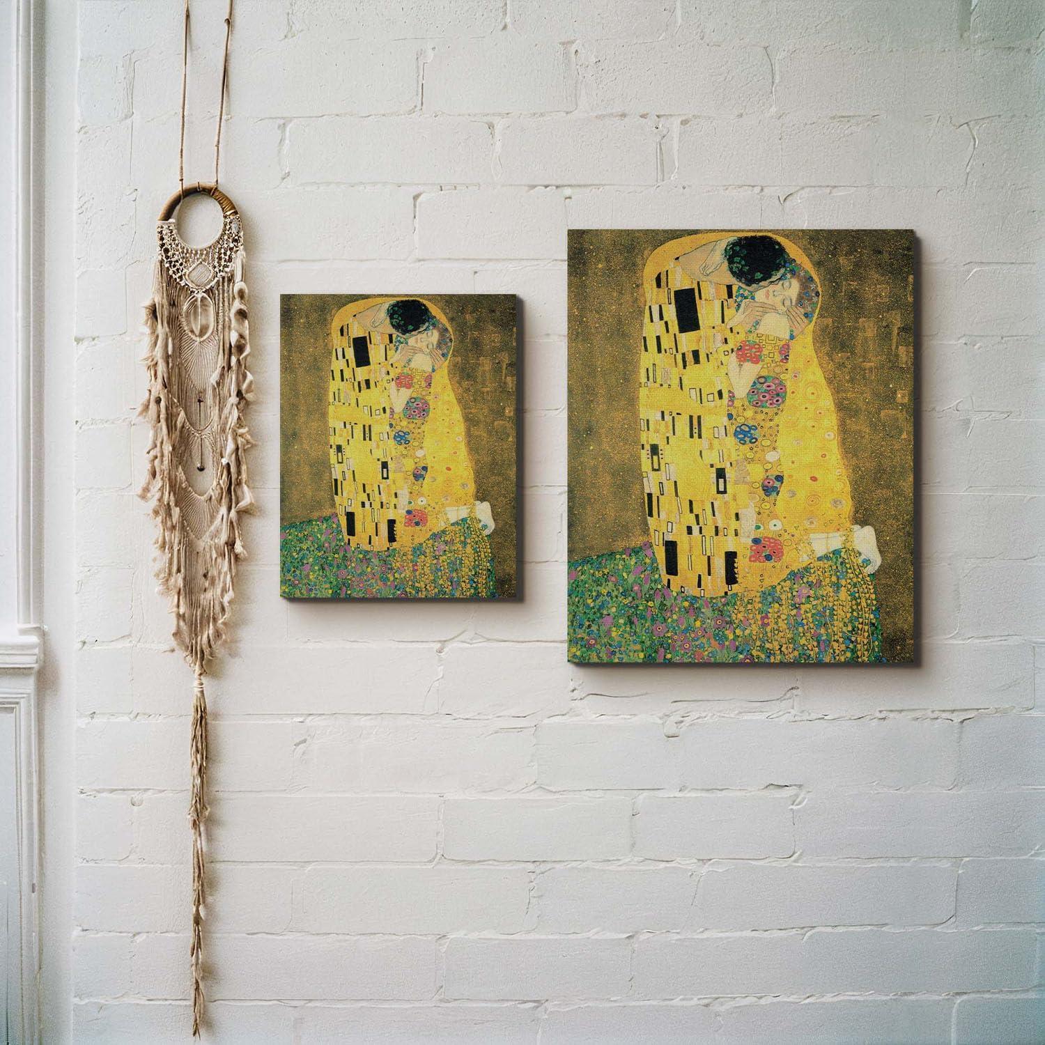 Gustav Klimt Wall Art, The Kiss Canvas Print, Klimt the Kiss, Fine Art, Famous Oil Paintings, The Kiss Art Canvas, Ready To Hang for Living Room Home Wall Décor 16x20