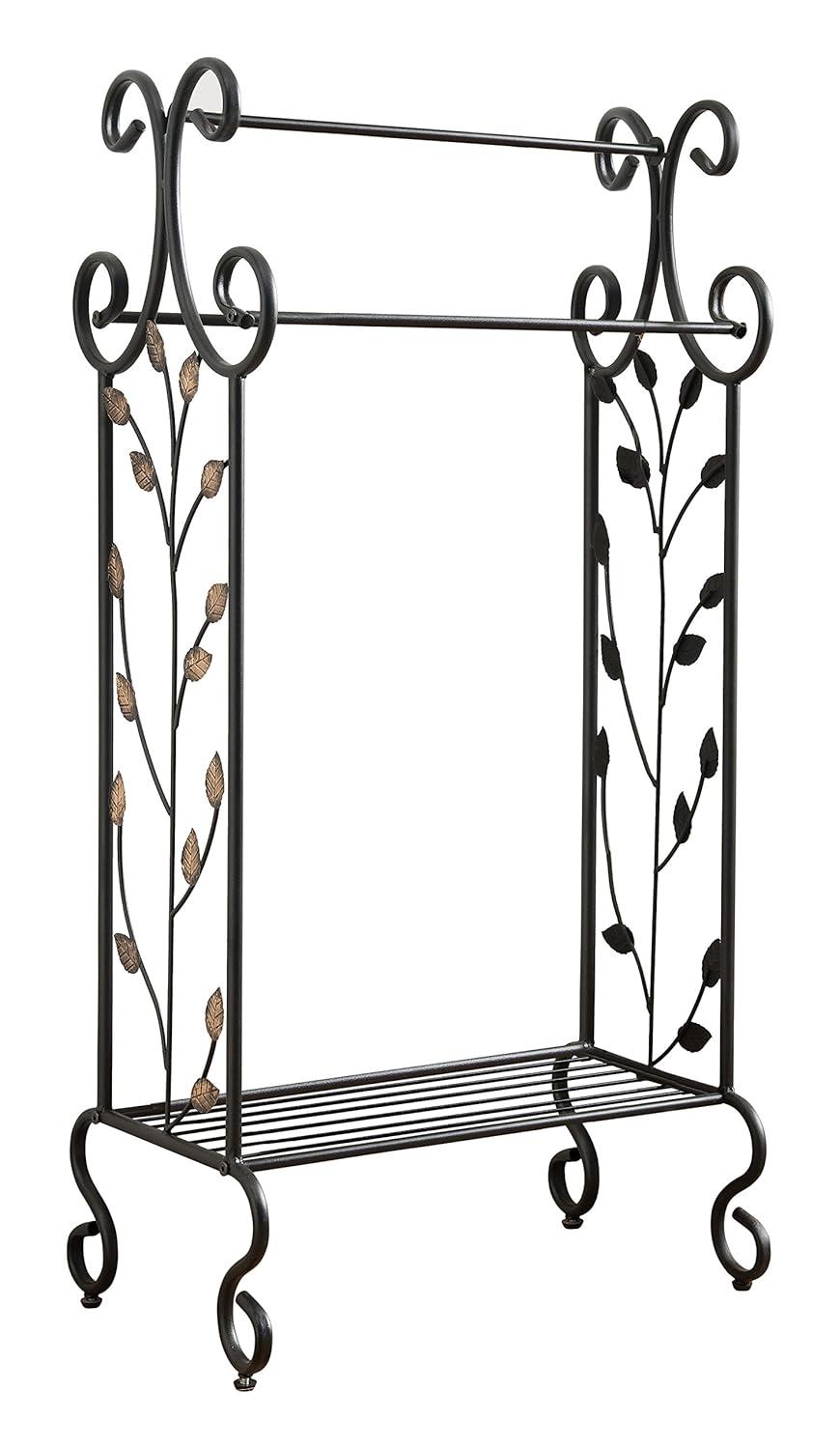 Canterbury Freestanding 3 Tier Bathroom Towel Rack Organizer, Black & Gold Metal