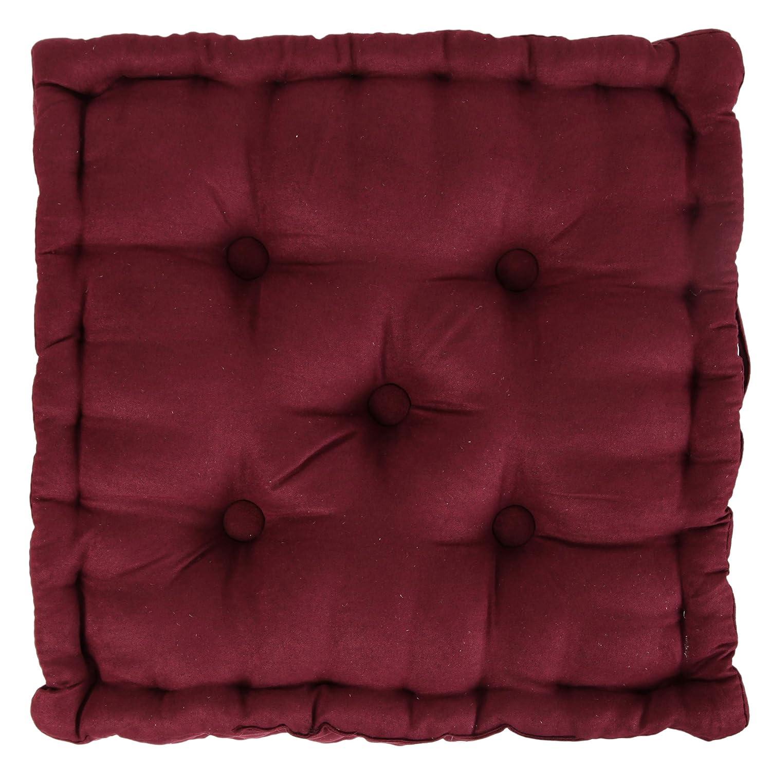 Collections Etc Tufted Padded Boosted Cushion and Support - Plush Seating for Chair with Carrying Handle, Burgundy