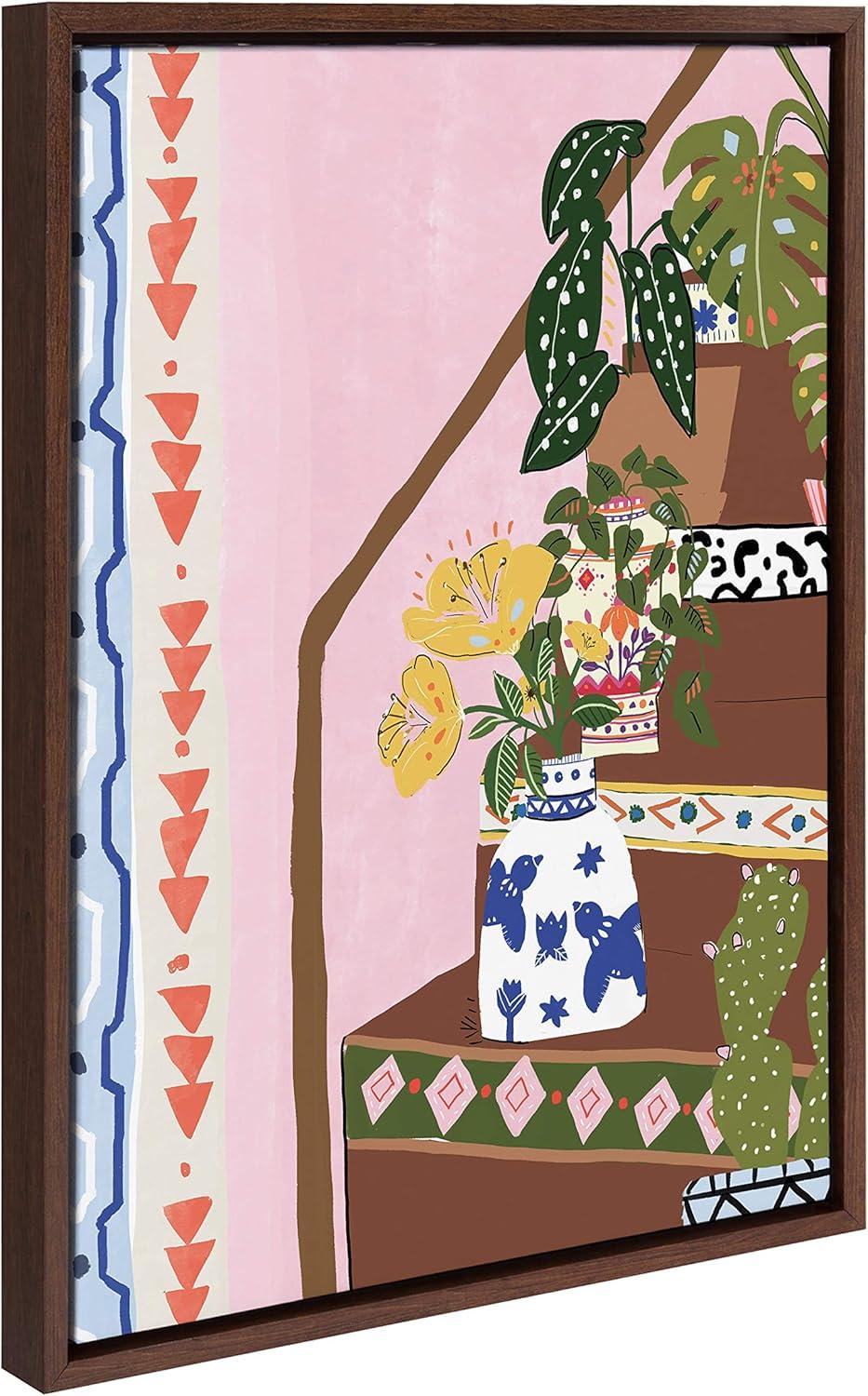 Bohemian Stairs Framed Canvas Wall Art, 18x24, Brown