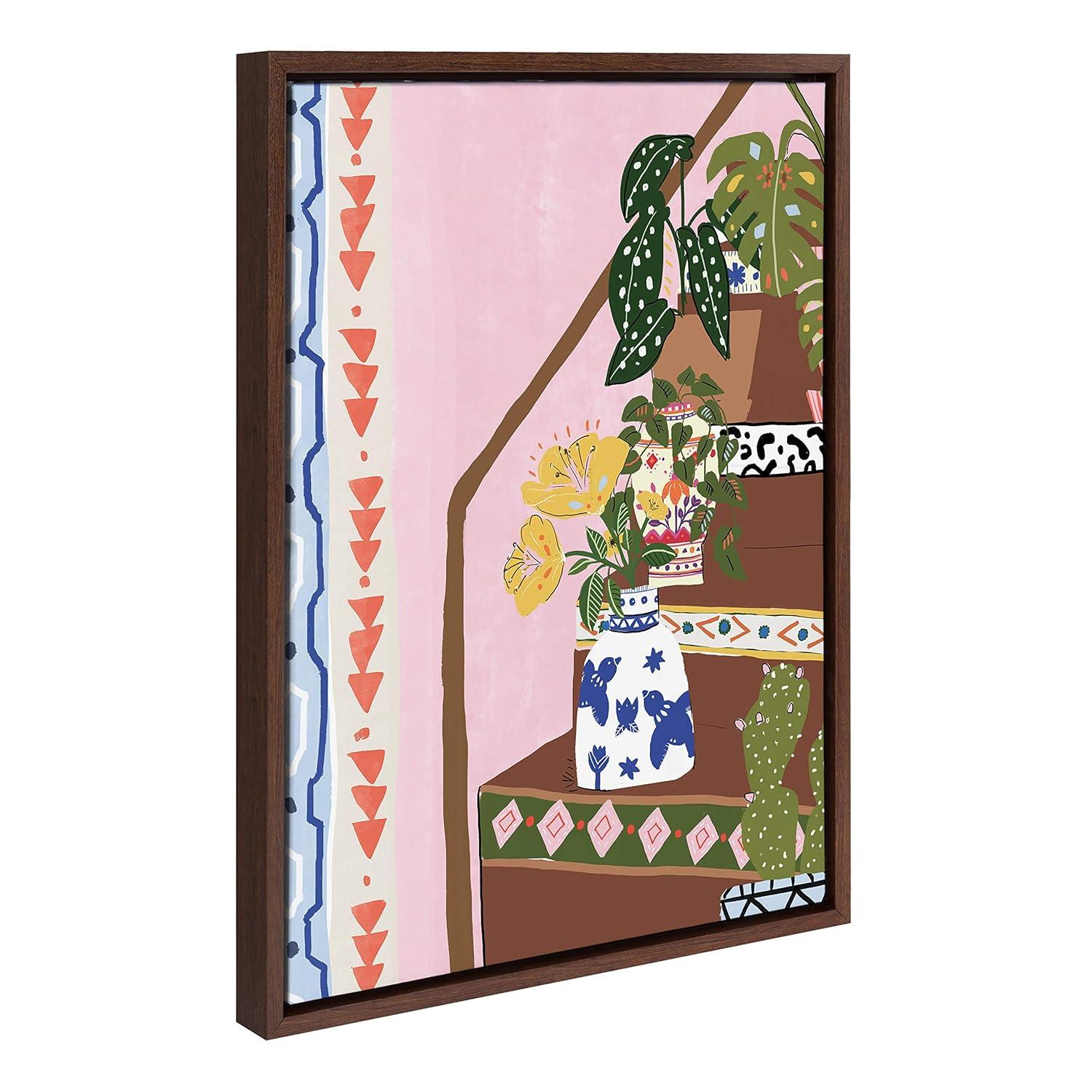 Bohemian Stairs Framed Canvas Wall Art, 18x24, Brown
