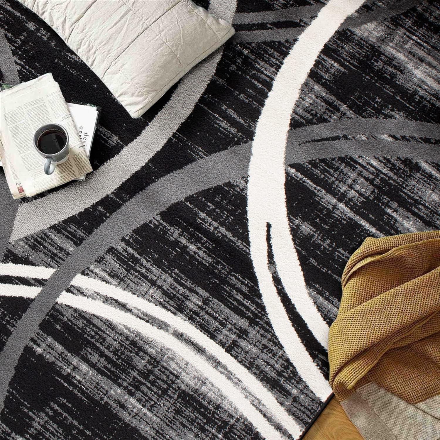 World Rug Gallery Contemporary Abstract Circles Design 3'3" x 5'  Black Area Rug