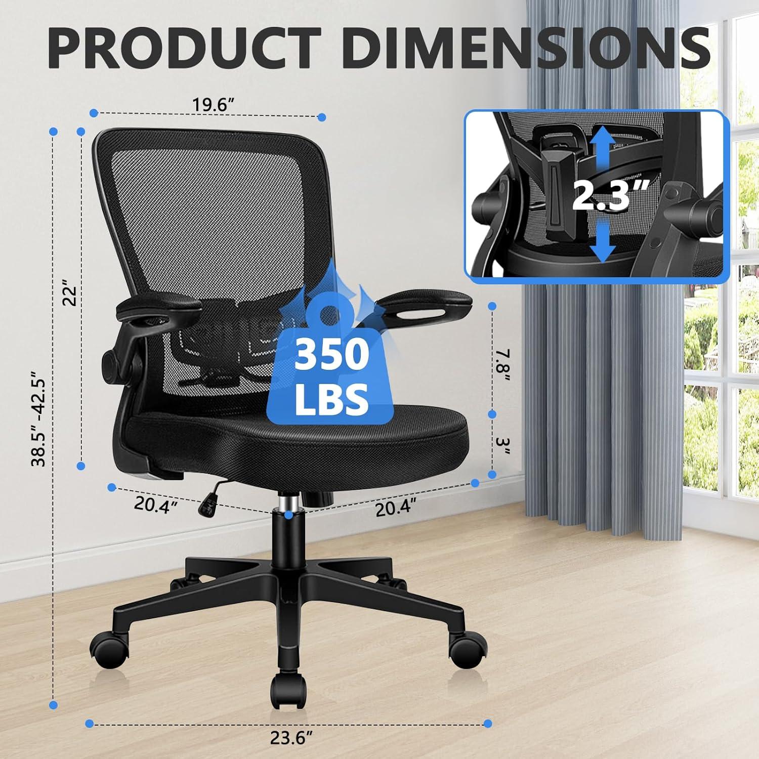 Clatina KLASIKA Ergonomic Office Desk Chair Mesh Back Flip Up Armrests Adjustable Height and Lumbar Support Swivel Chairs with Wheels