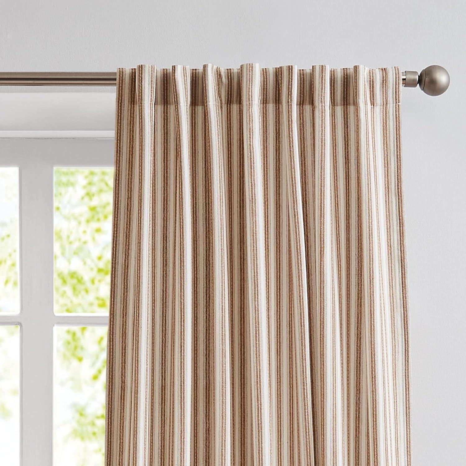 Ochre Cotton Light-Filtering 95" Striped Window Curtains