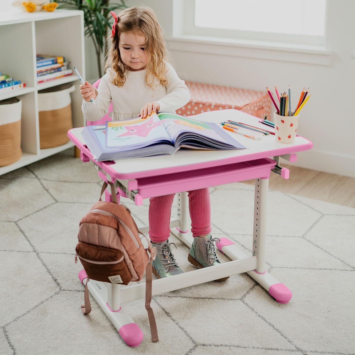 Amarjot Kids Desk and Chair Set with 40 Degree Tilt-able Desktop, Multi-Func Height Adjustable