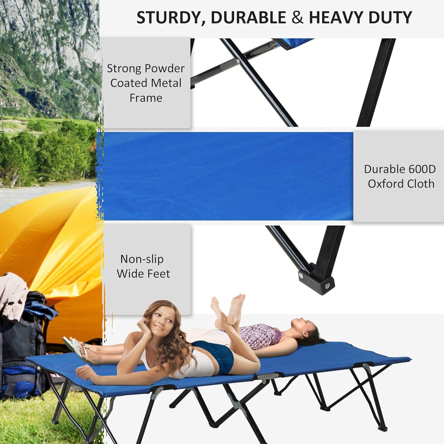 Outsunny 2 Person Folding Camping Cot, Portable Sleeping Cot with Carry Bag, Blue