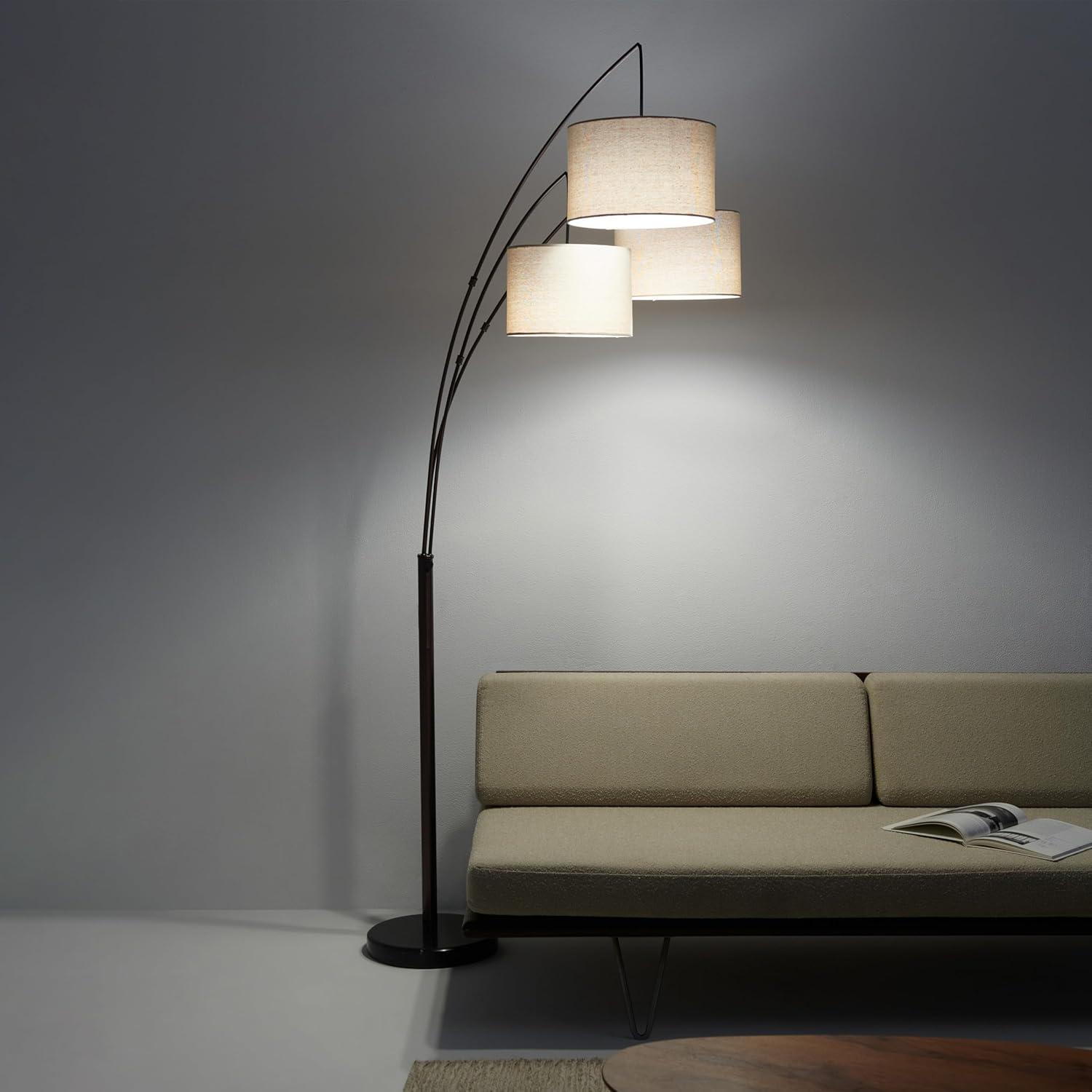 Trilage 84 in. Mid-Century Modern 3-Light Adjustable LED Floor Lamp with 3 Fabric Drum Shades