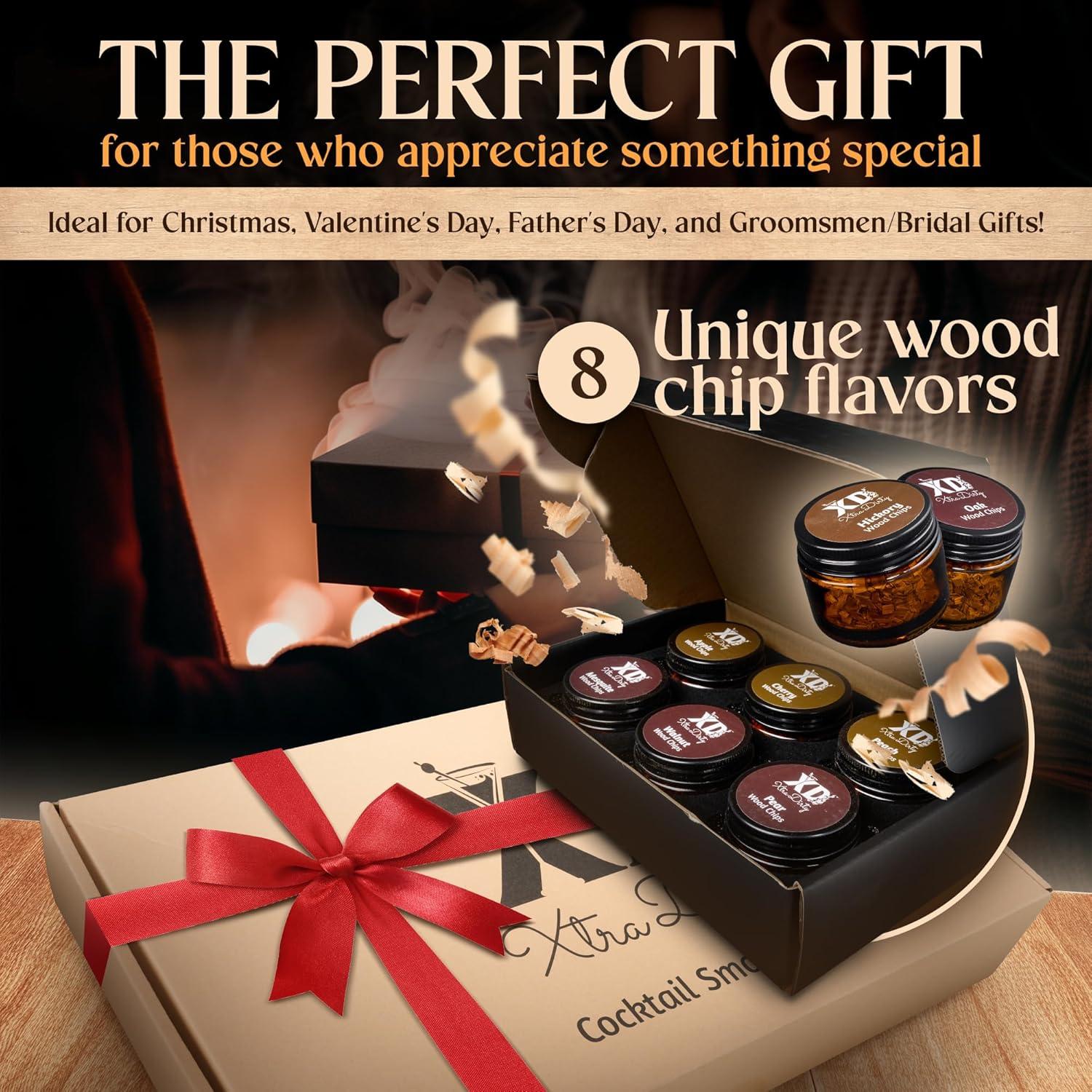 Cocktail Smoker Kit - 8 Wood Chips - 4 Flame Jet Torch - Old Fashioned Cocktail Kit - Whiskey Gift for Men for Him - Whiskey Smoker Kit - Bourbon Smoker