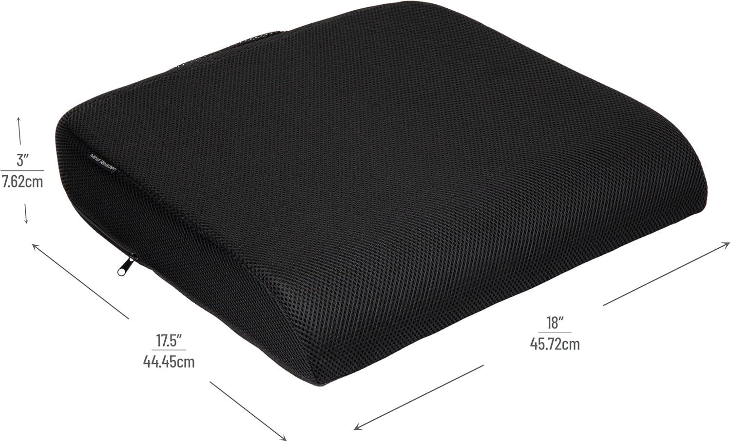 Mind Reader Large Seat Cushion with Carry Handle, Perfect for Office Chair Wheelchair Cushions, Back Relief, Black