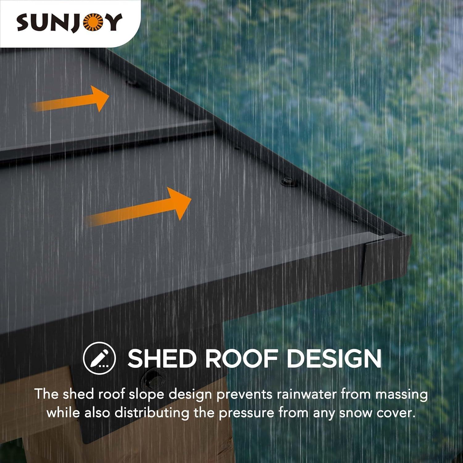 Sunjoy 10’ x 12’ Gazebo Outdoor/Patio with Wooden Frame, Steel Roof, Power Port and Bar Shelves