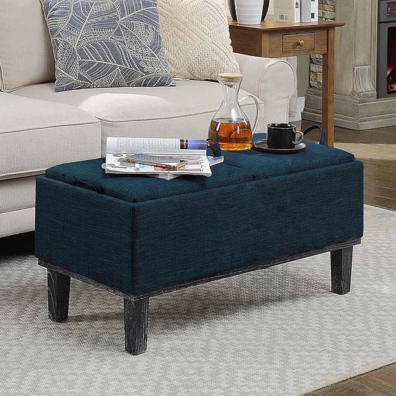 Convenience Concepts Designs4Comfort Brentwood Storage Ottoman, Dark Blue Fabric/Black