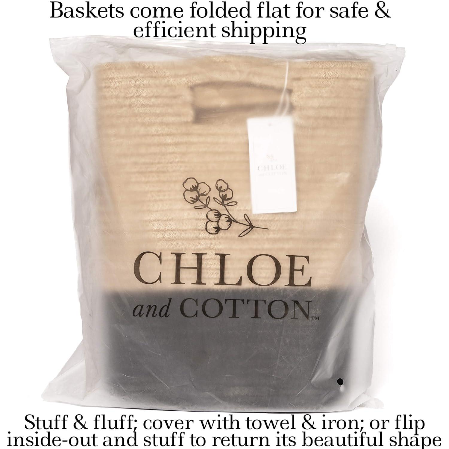 Chloe and Cotton Jute Baskets with Handles for Organizing Storage - Beige/White - Set of 2