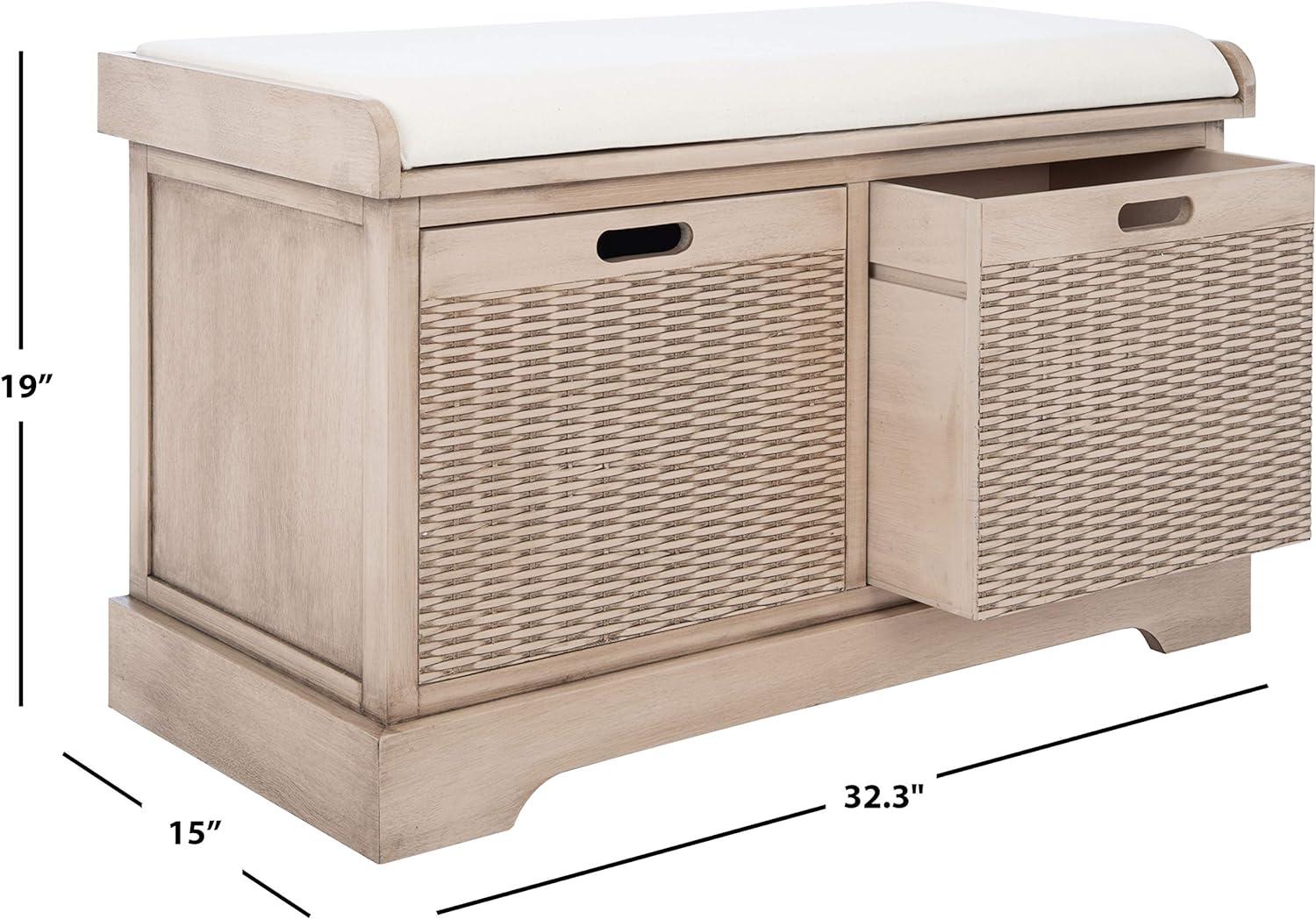 Landers Sand Cushioned Storage Bench with Dual Basket Drawers