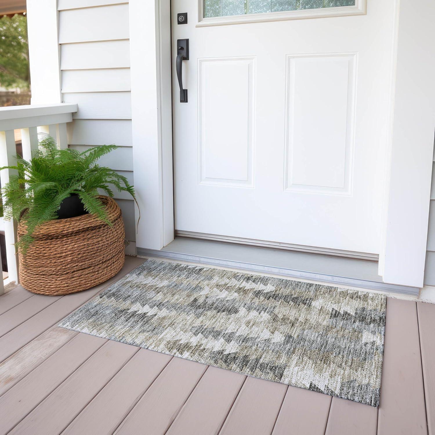 Taupe Synthetic Flat Woven Rectangular Area Rug 1'8" x 2'6"