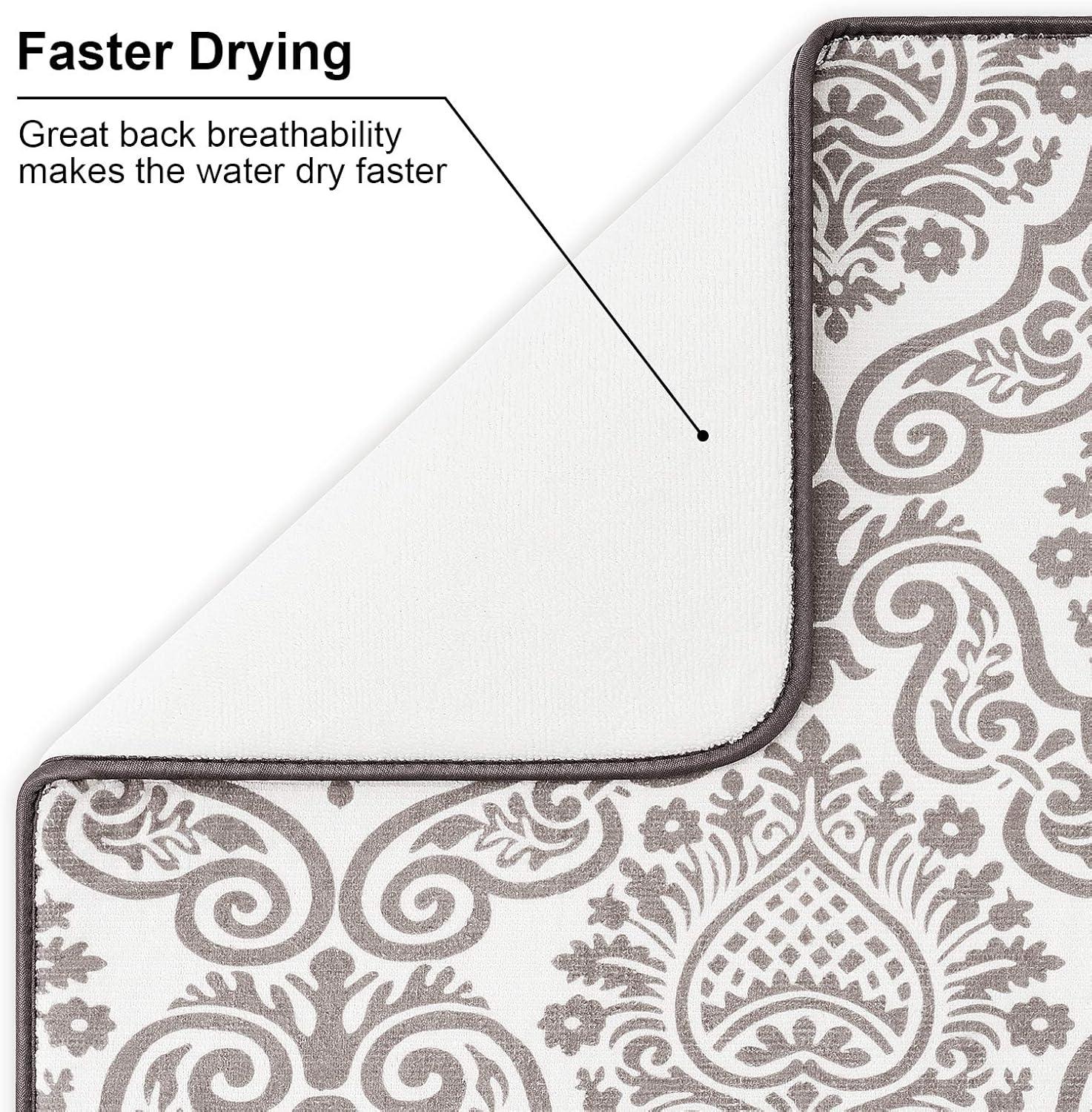 Floral Vine Microfiber Foldable Dish Drying Mats, 19x15 Inch, 2 Pack