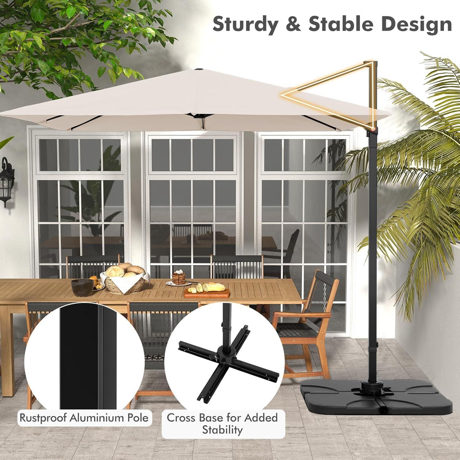 Spaco 9.5 Feet Square Patio Cantilever Umbrella with 360° Rotation-Beige, Patio Offset Umbrella with Easy Tilt Adjustment, Outdoor Cantilever Hanging Umbrella