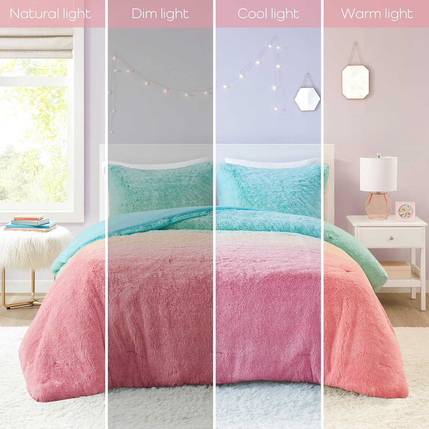 Intelligent Design Pastel Ombre Shaggy Faux Fur Comforter Set
