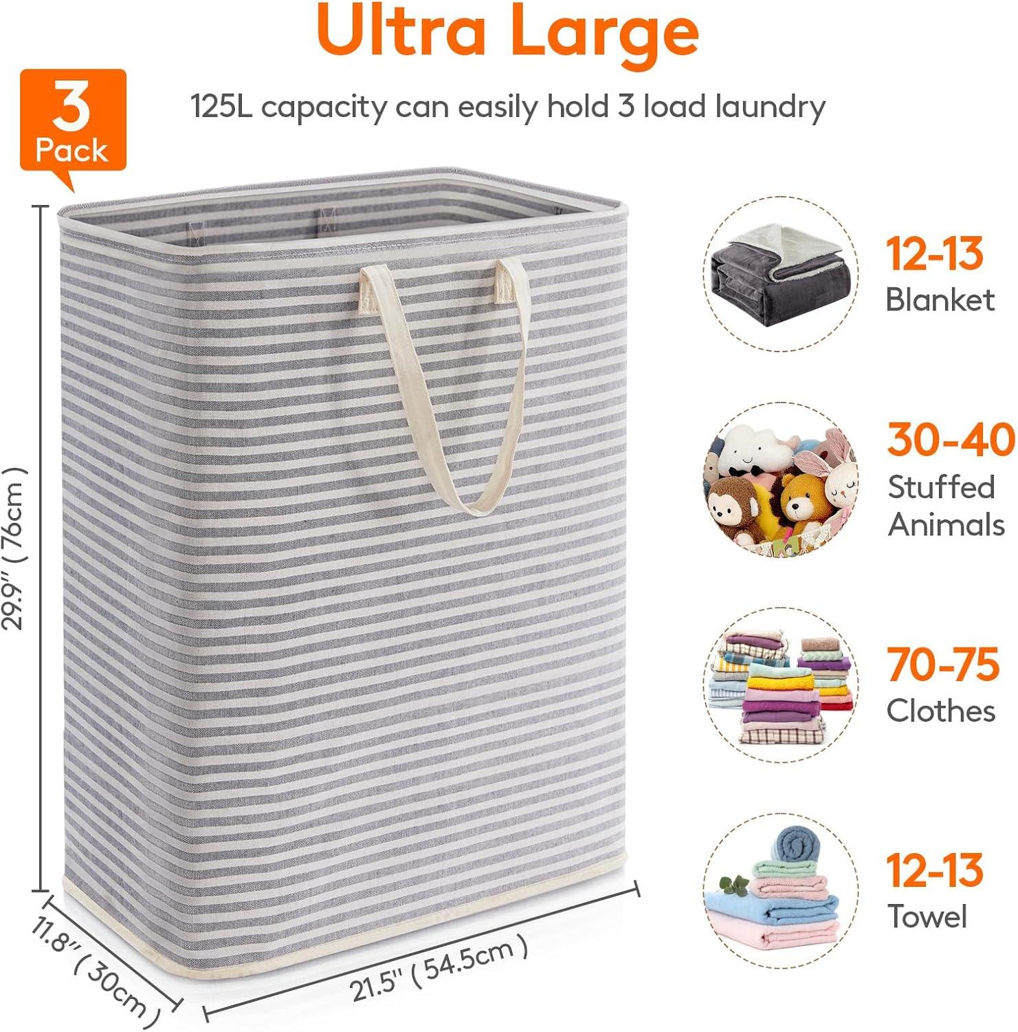 Lifewit 3 Pack Laundry Hamper Large Collapsible Laundry Baskets, Freestanding Waterproof Grey