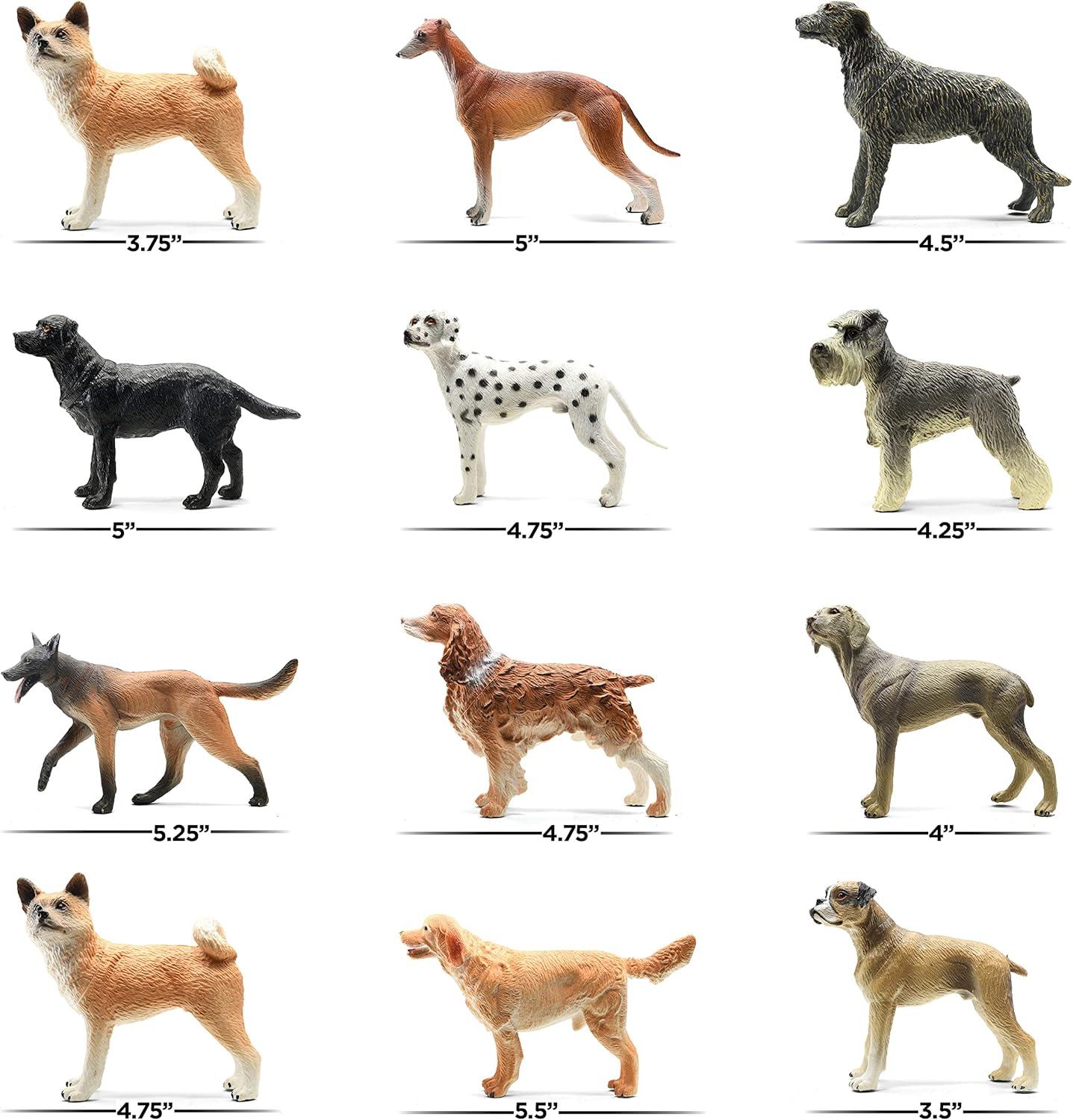 Set of 12 Realistic Plastic Dog Figurines for Kids