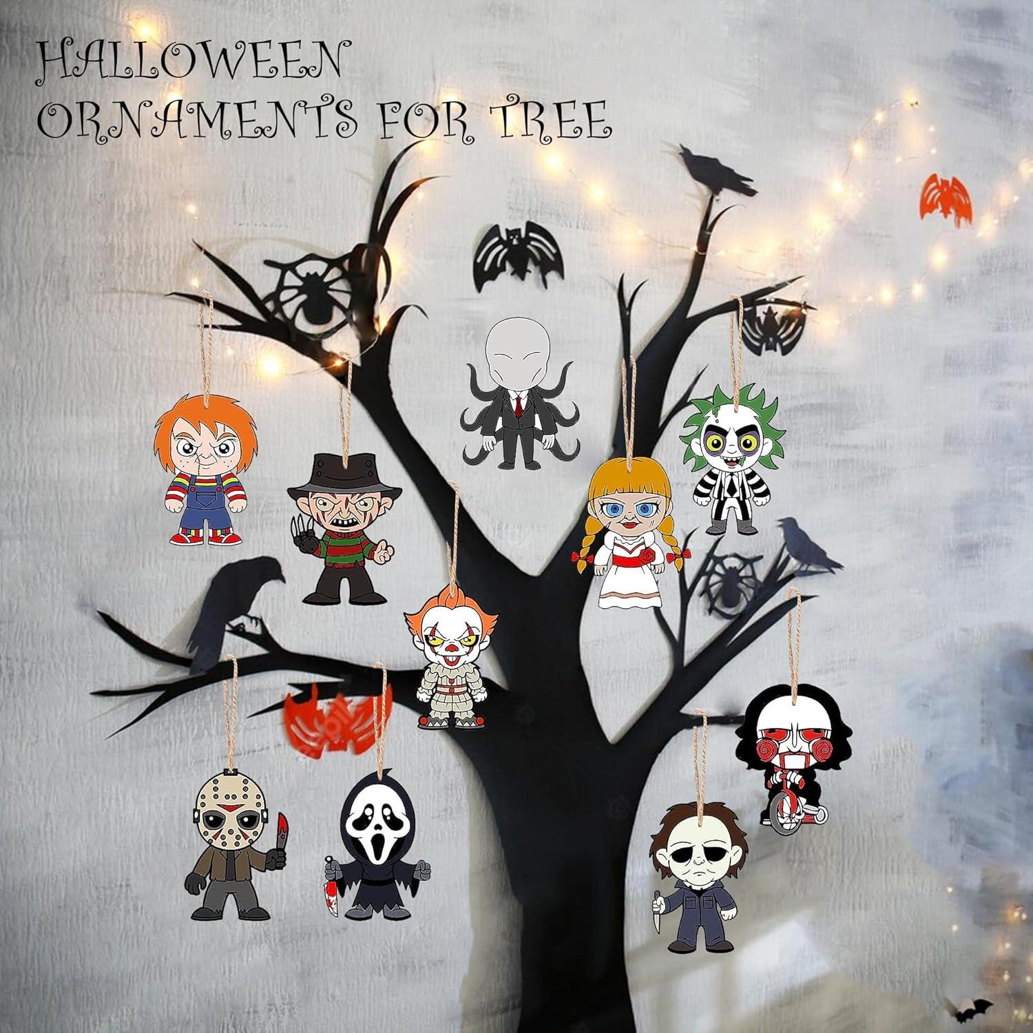 Horror Movies Tree Ornaments - Pack of 10 Wooden Hanging Mini Halloween Tree Decorations Christmas Ornaments Halloween Room Décor