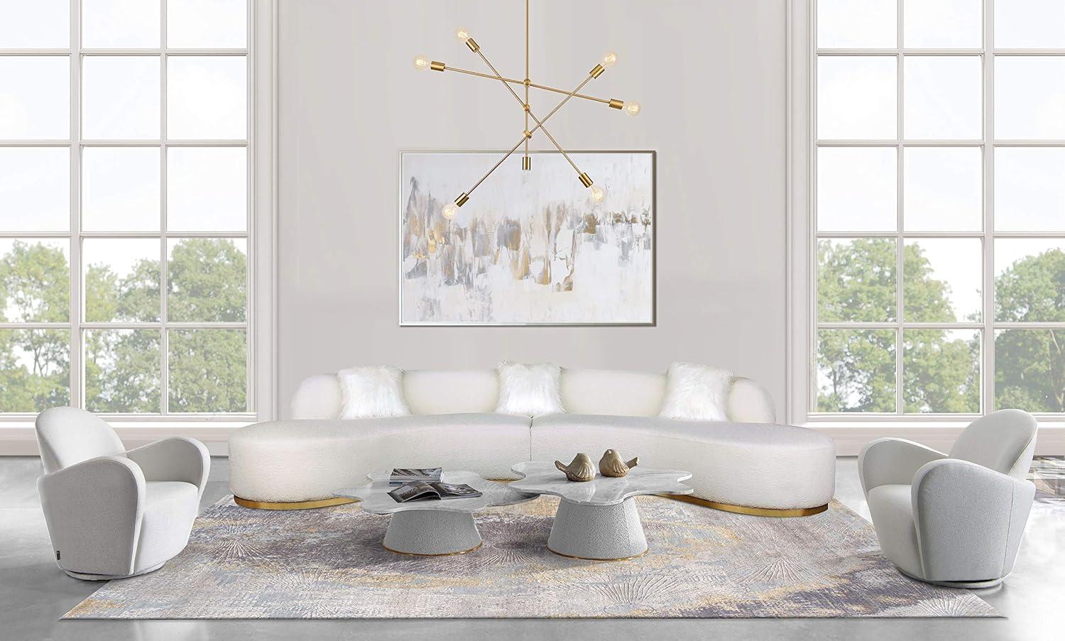 Elegant Round Marble Top Coffee Table with Golden Base