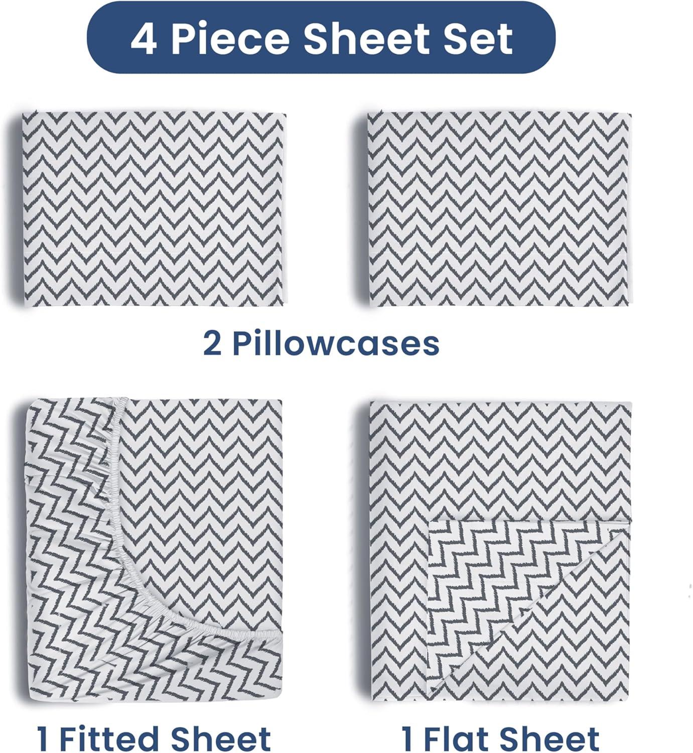 Martex 225 Thread Count Cotton Rich Queen Sheet Set - Soft, Durable, Wrinkle Resistant (4pc), Chevron