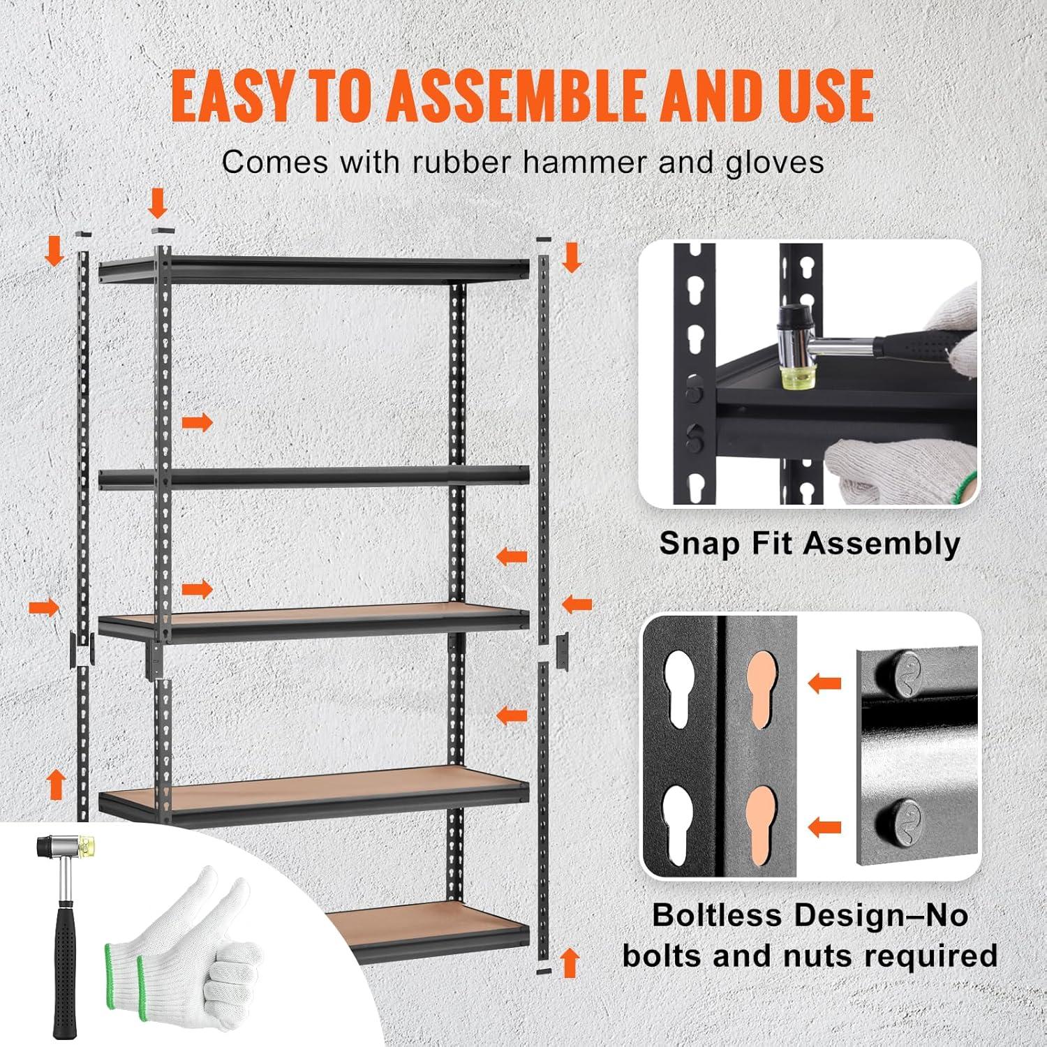 RIEDHOFF Storage Shelving Unit, 5-Tier Adjustable, 2000 lbs Capacity, Heavy Duty Garage Shelves Metal Organizer Utility Rack, Black, 48" L x 24" W x 72" H for Kitchen Pantry Basement Bathroom Laundry