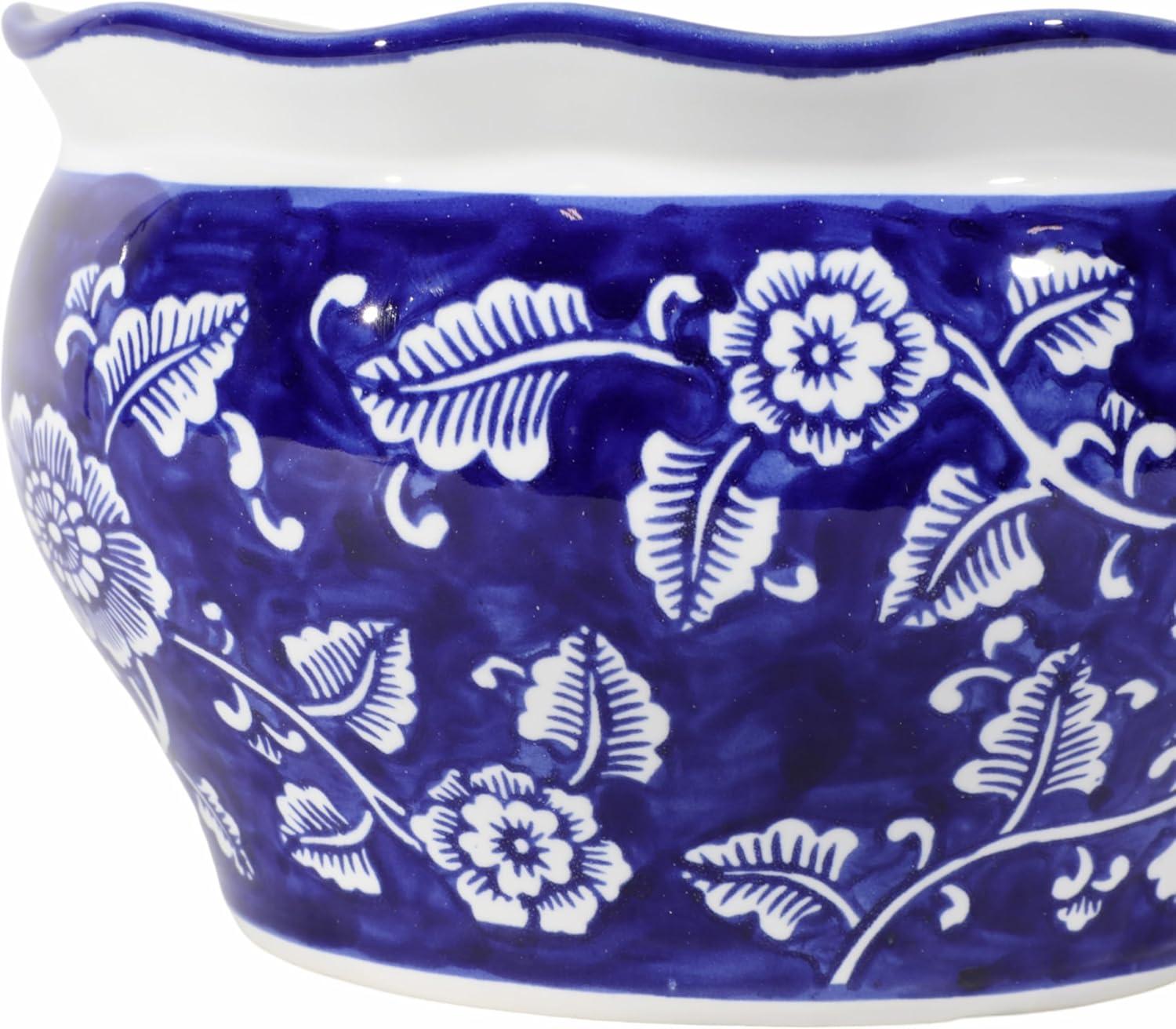 Sagebrook Home 2pc Chinoisere Ceramic Indoor Outdoor Planter Pots Blue/White: Hand-Painted, Rust-Resistant, No Assembly Required