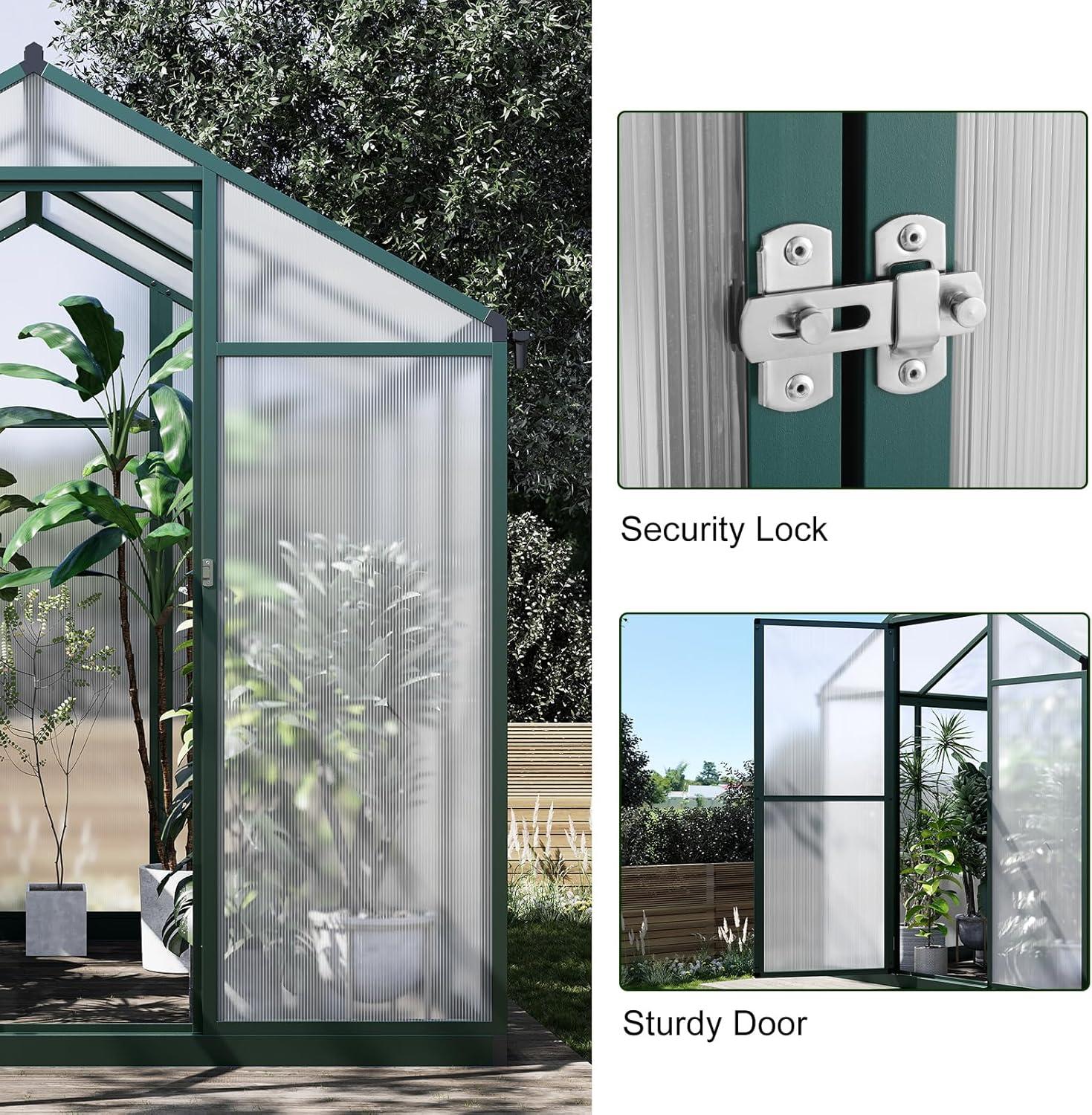 Yesfashion Yesfashion Greenhouse for Outdoors, 6x6FT Polycarbonate Greenhouse with Roof Vent, Large Walk-in Greenhouse for Outside Garden Backyard, Green