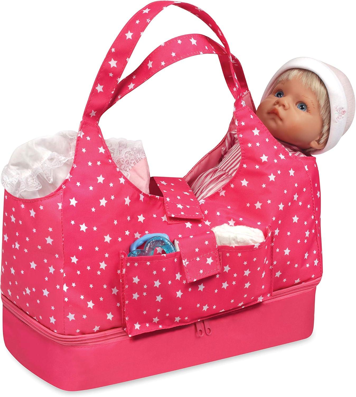Badger Basket On-the-Go Doll Tote and Storage Bag - Pink Stars