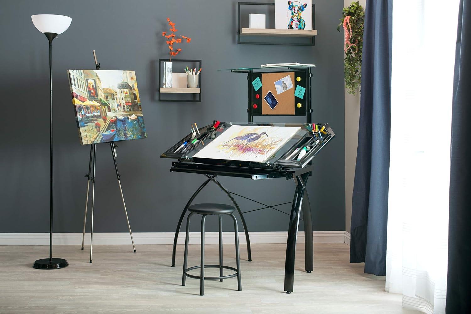 Futura Glass-Top Crafting Table with Drawer and Shelf