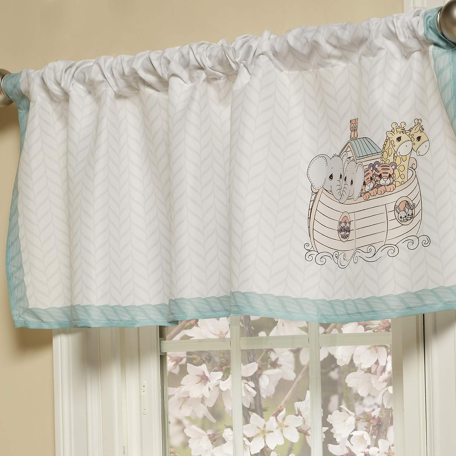 Everyday Kids Precious Moments Noah’s Ark Valance – 60x15” Window Décor with Giraffes, Tigers, Elephants and Blue Border for Baby and Toddler Boys