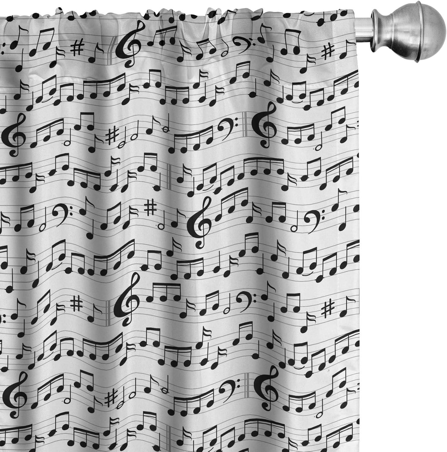 Ambesonne Music Curtains, Abstract Clef Sheet, Pair of 28"x63", Black White