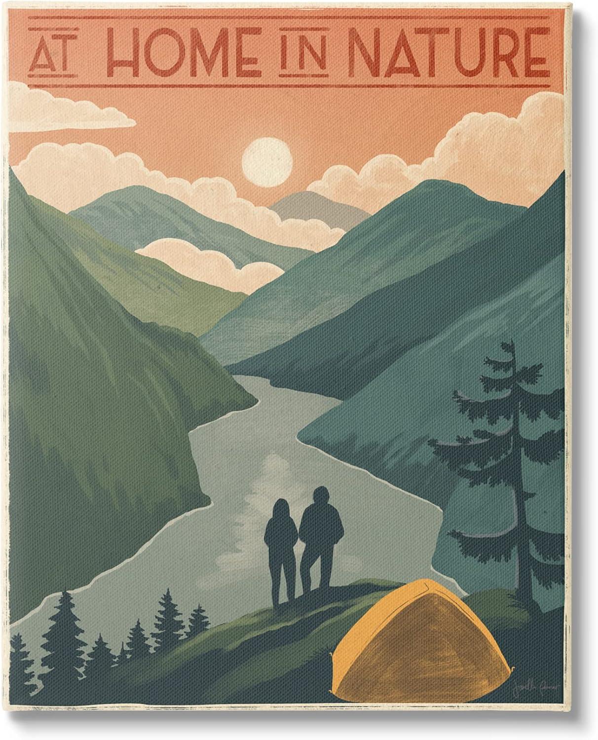Stupell Industries At Home In Nature Phrase Camping Tent Mountains Inspirational Painting Gallery Wrapped Canvas Print Wall Art, 16 x 20
