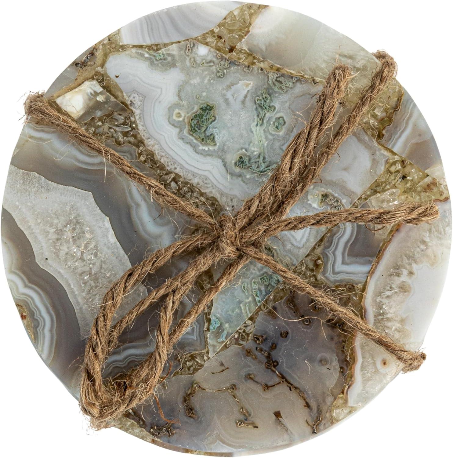 Multicolor Natural Agate Round Coasters Set of 4