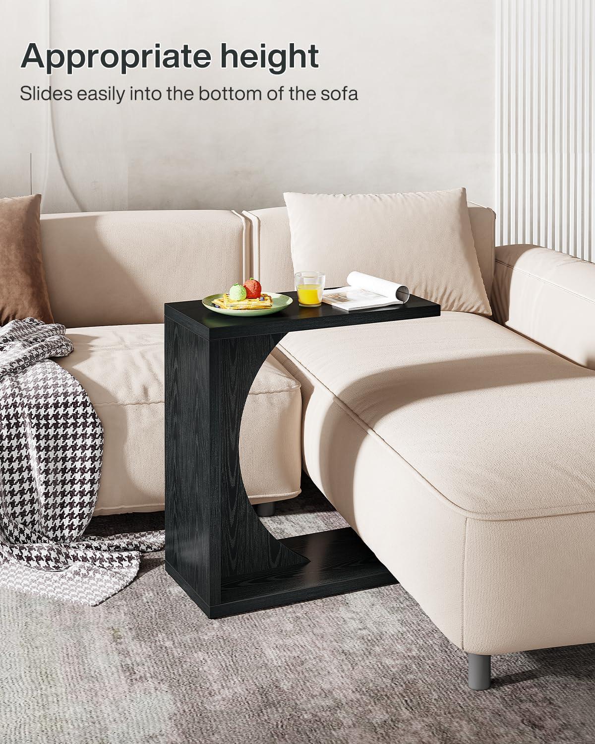 Tribesigns C-Shaped End Table, Couch Table for Small Space, Black