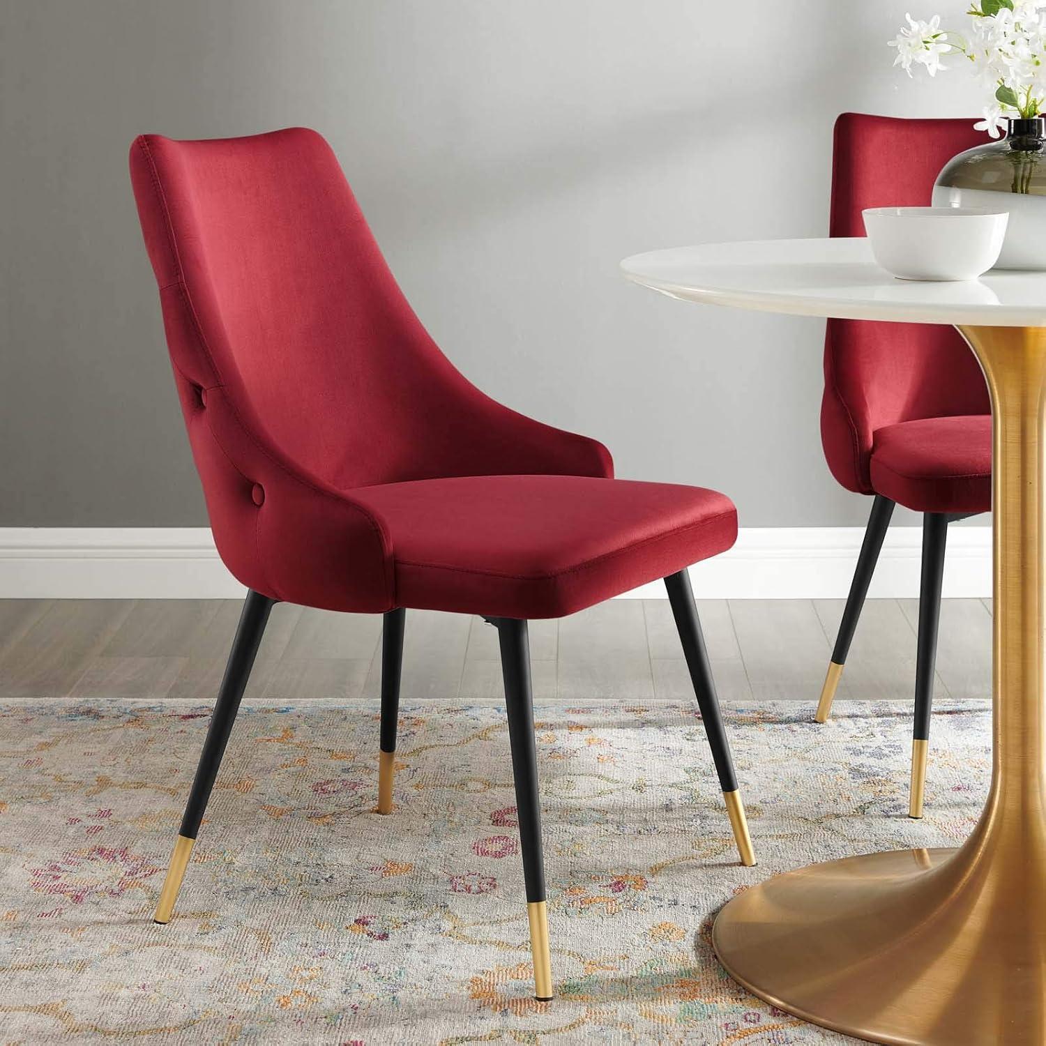 Maroon Velvet Upholstered Side Chair with Metal Legs