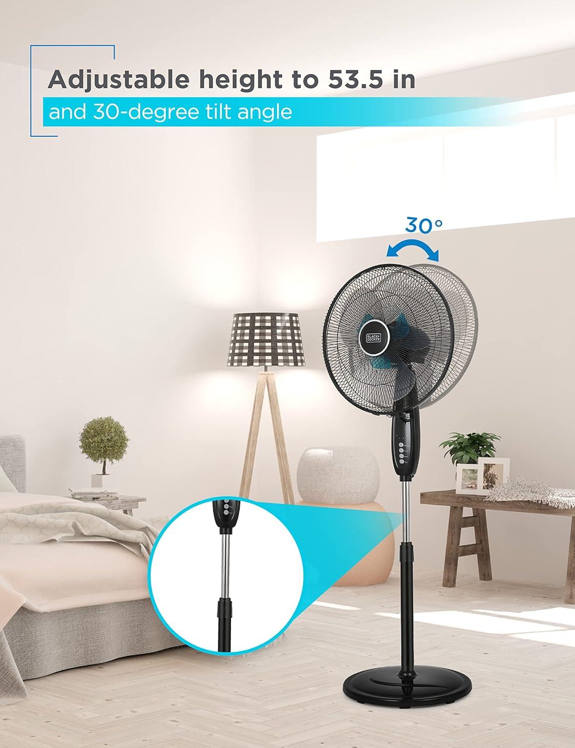 BLACK+DECKER 3-Speed 60-Watt 16-In. Dual-Blade Oscillating Stand Fan with Remote, BFSD116B