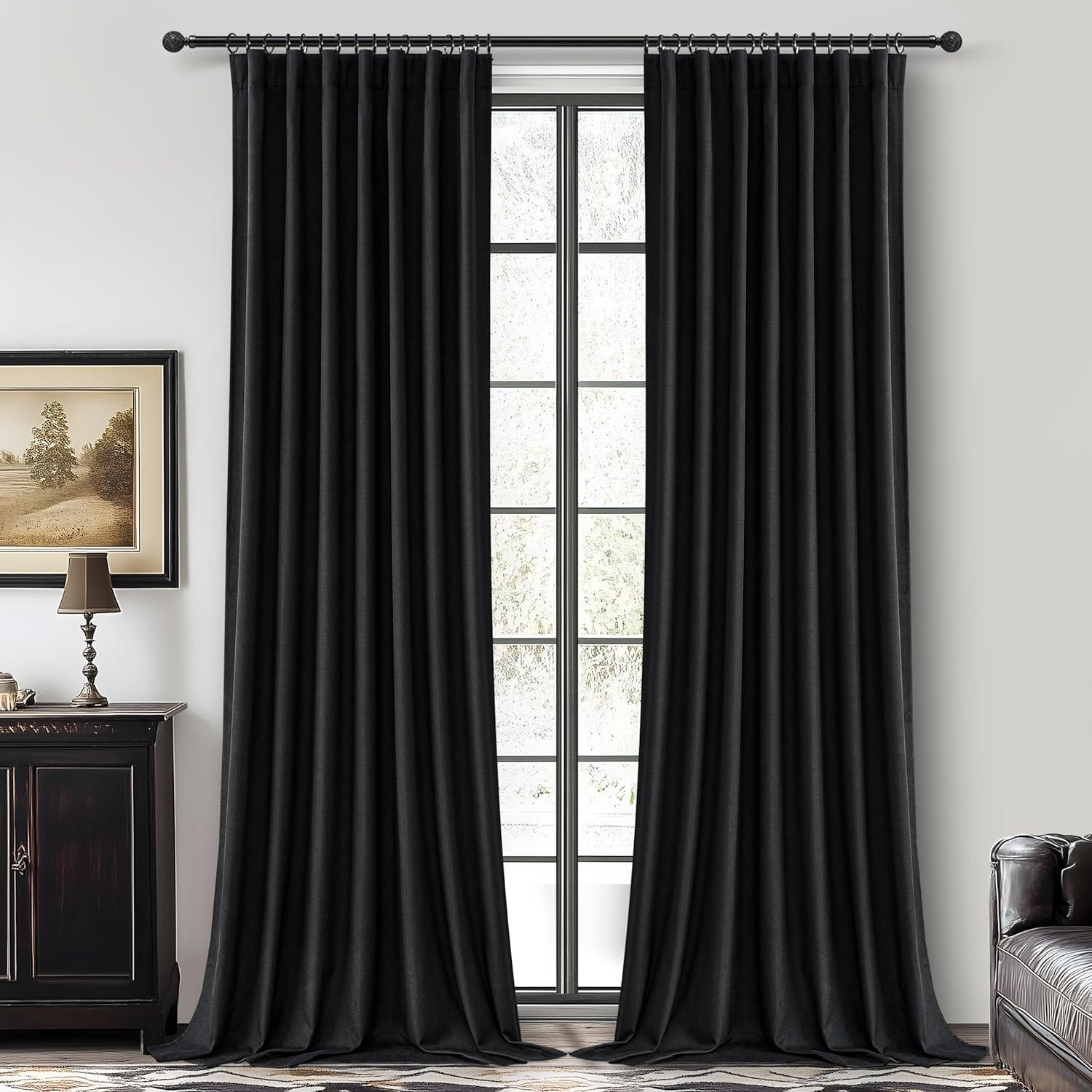 HPD Half Price Drapes Essential Black Faux Linen Room Darkening Curtains for Bedroom & Living Room Curtains (1 Panel), Door & Window Curtains 96 inches long, Rod Pocket Curtains & Drapes, 50W X 96L