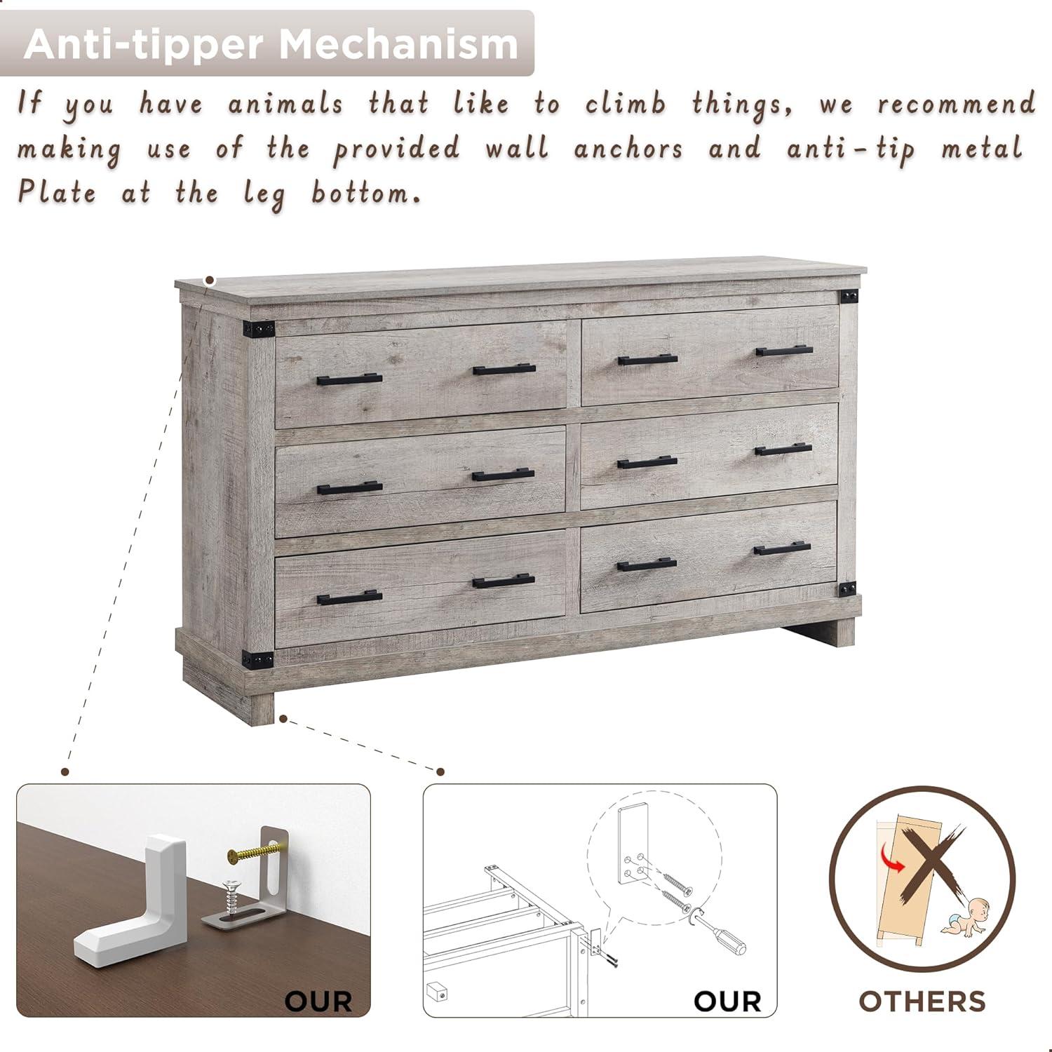 Farmhouse 6 Drawers Dresser, Large Wood Chest of Drawers with Handle for Bedroom, Living Room, Light Rustic Oak